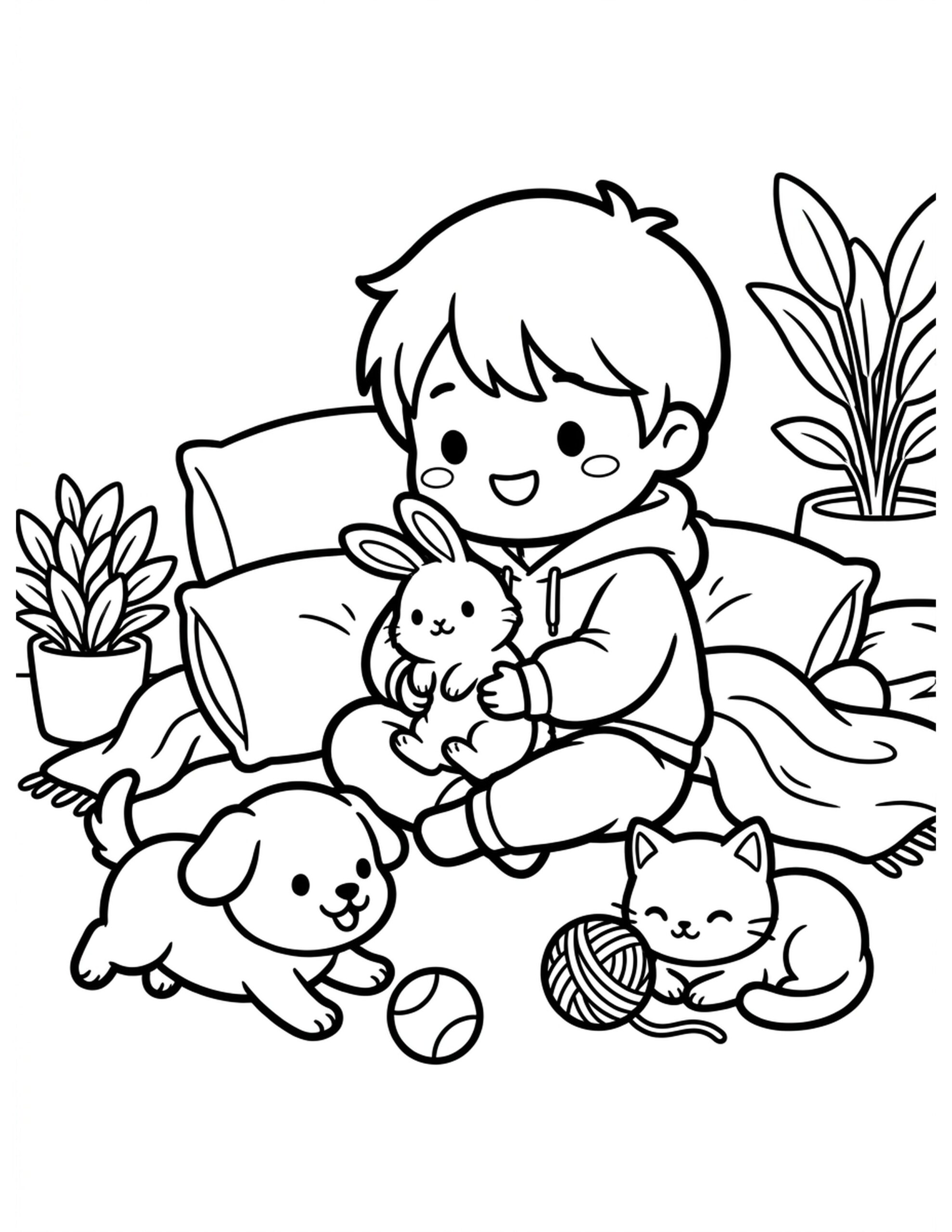 Chibi Animal Friends Coloring Page