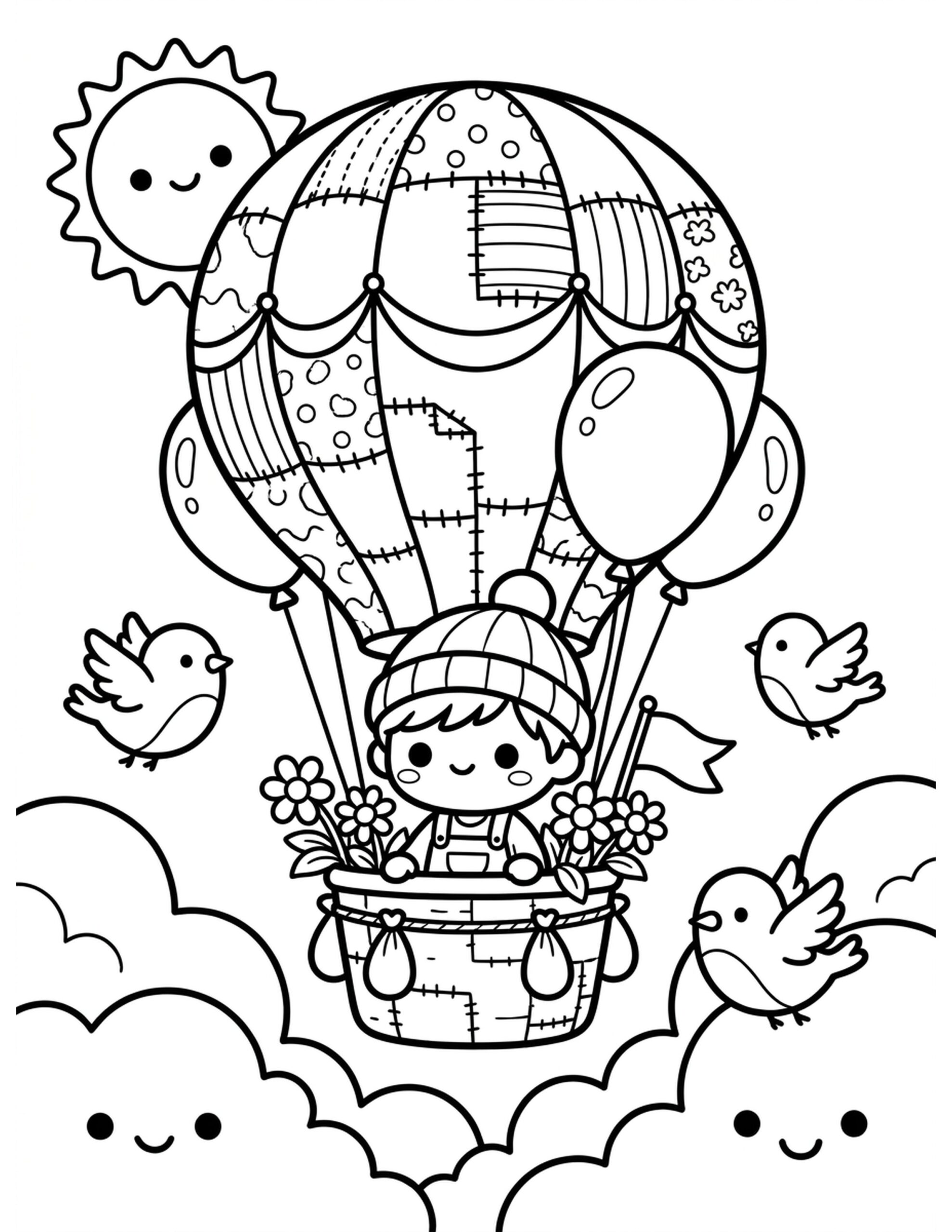 Chibi Adventure in the Sky Coloring Page