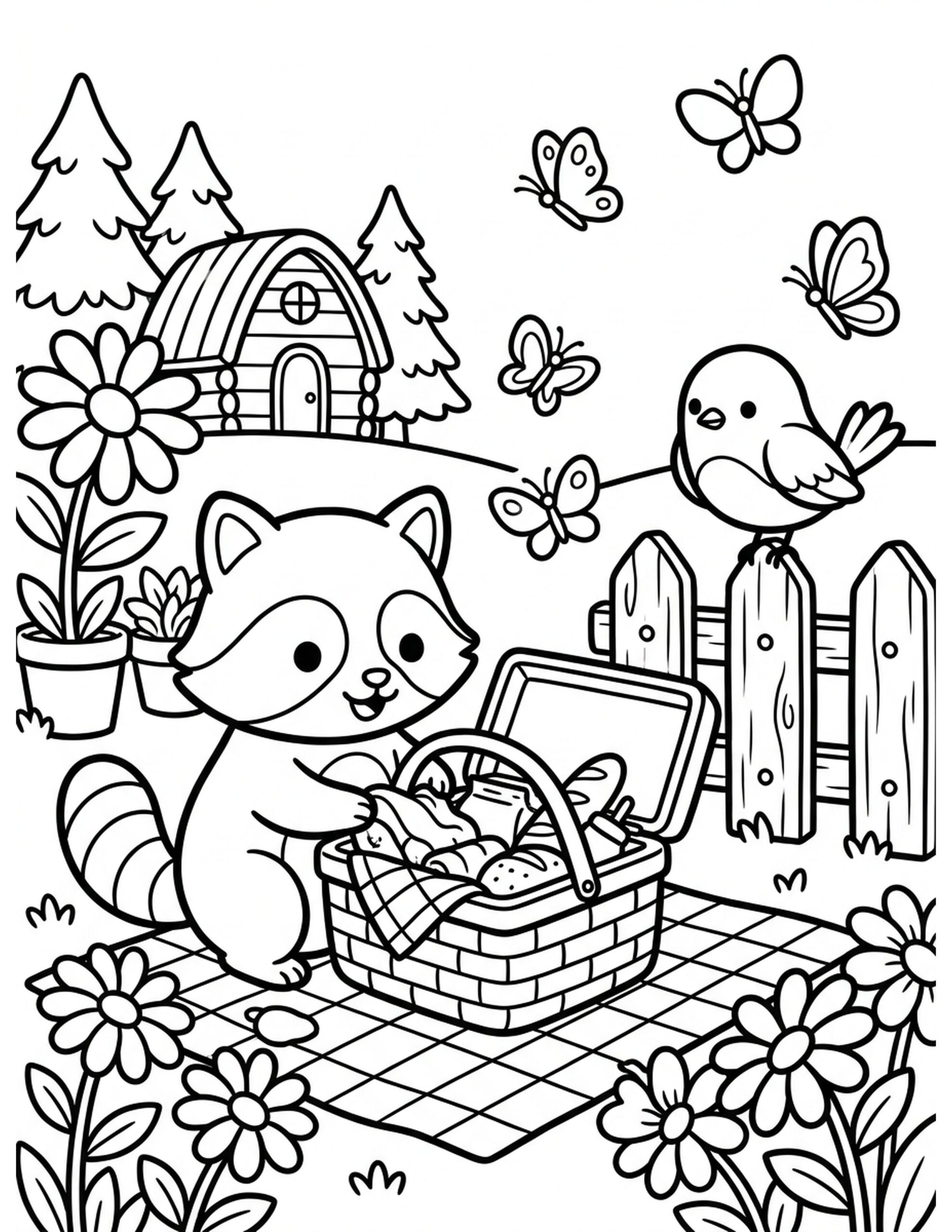 Cozy Backyard Forest Coloring Page