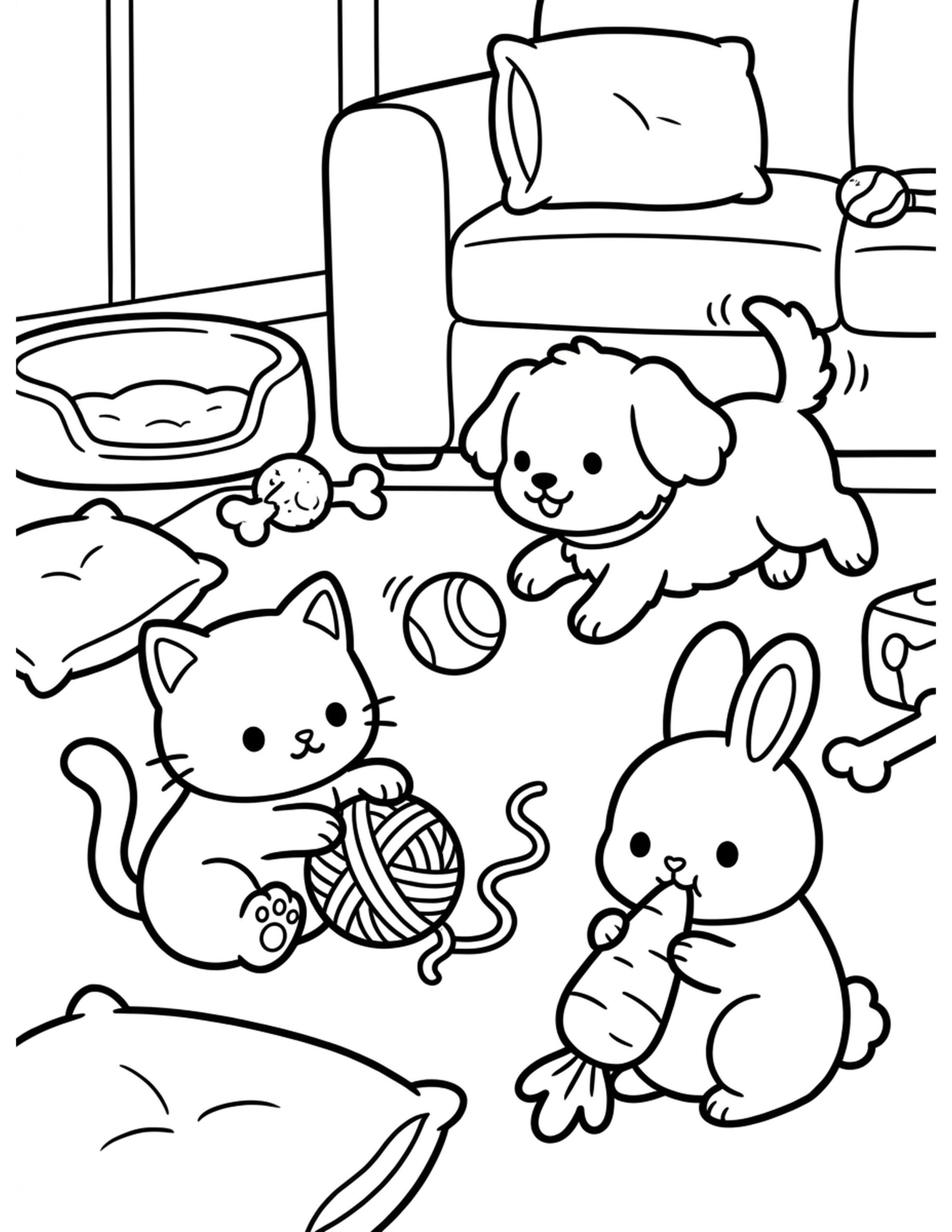 Pet Playtime Coloring Page
