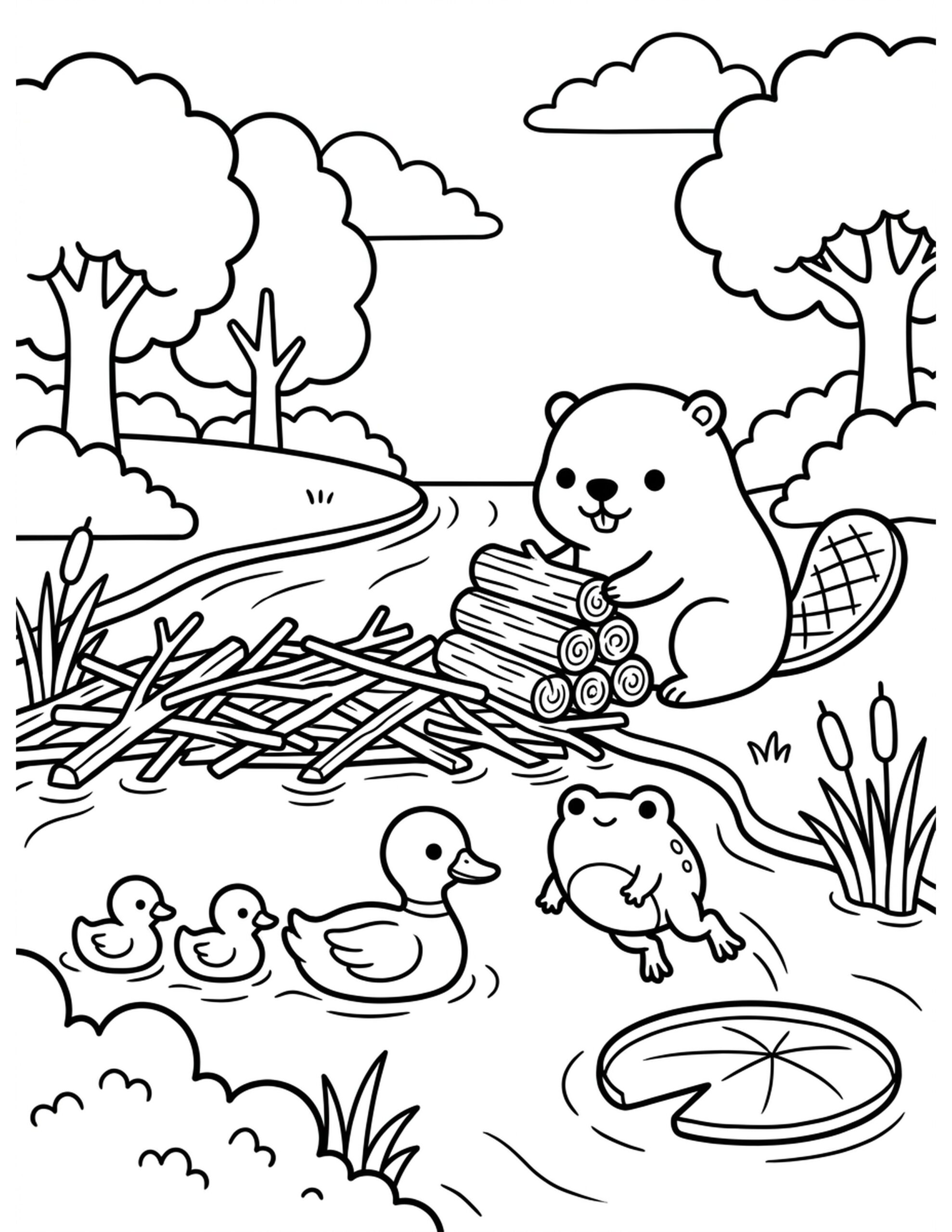 Wildlife at the Riverbank Coloring Page