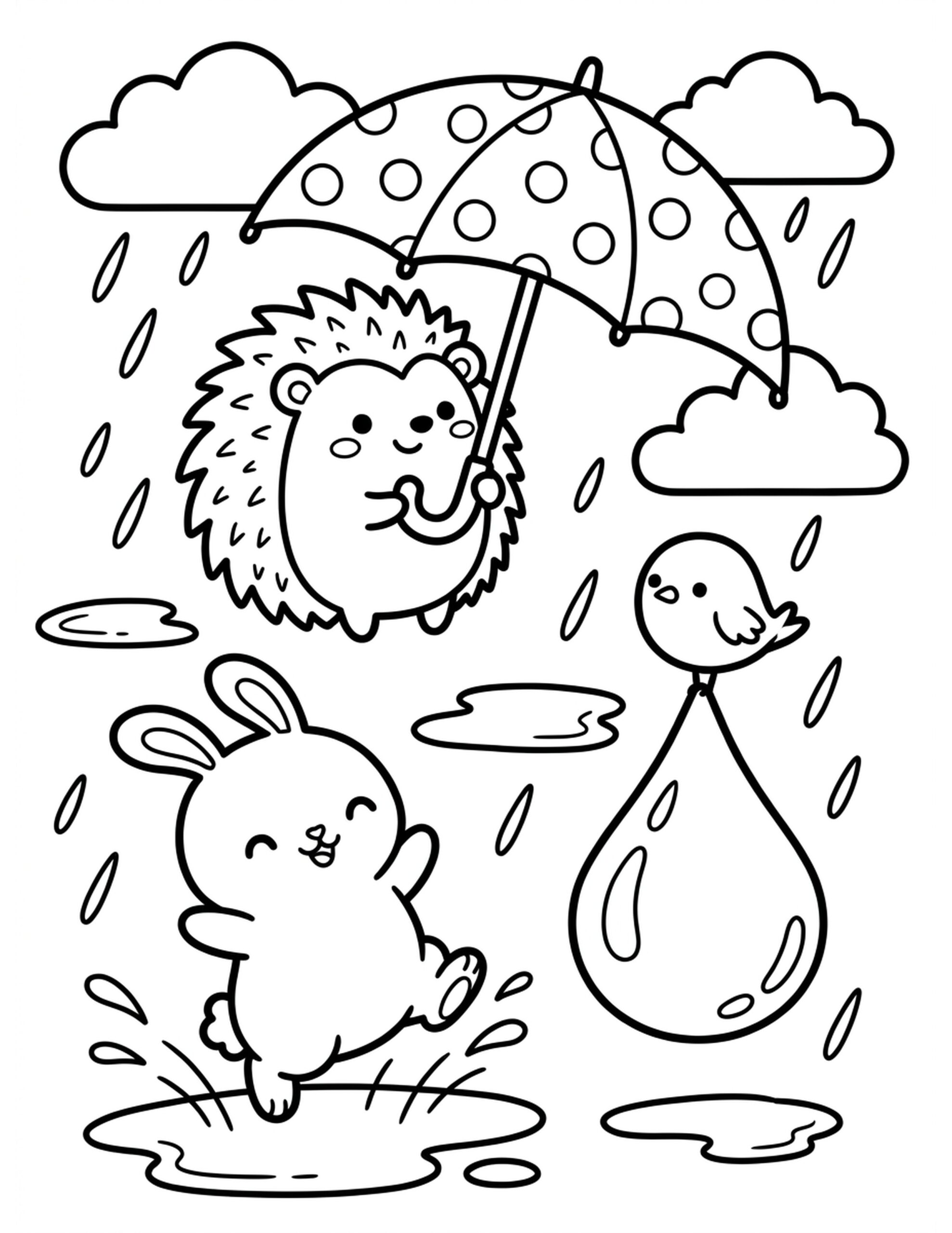 Rainy Day Friends Coloring Page