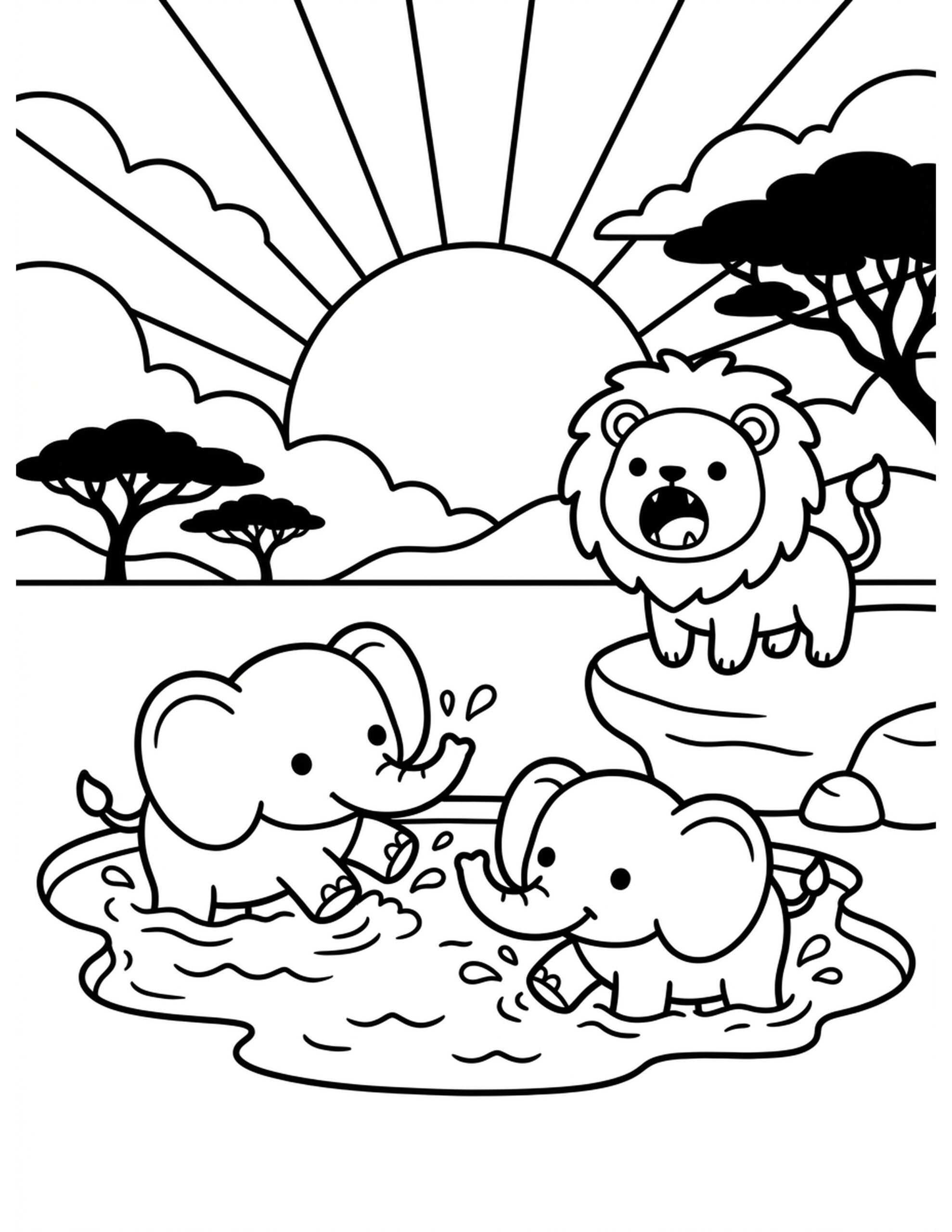 Savanna Sunset Coloring Page
