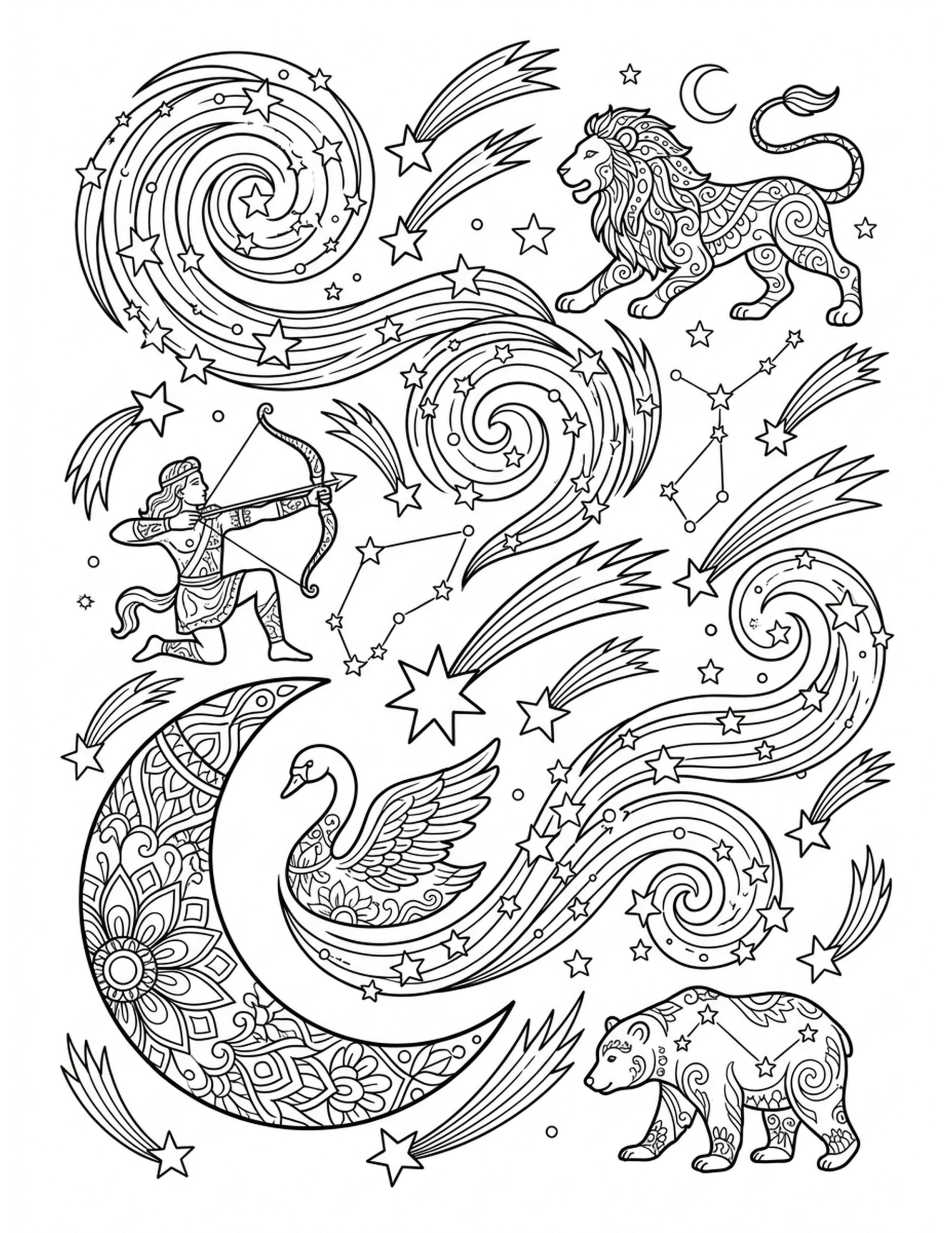 Celestial Night Sky Coloring Page