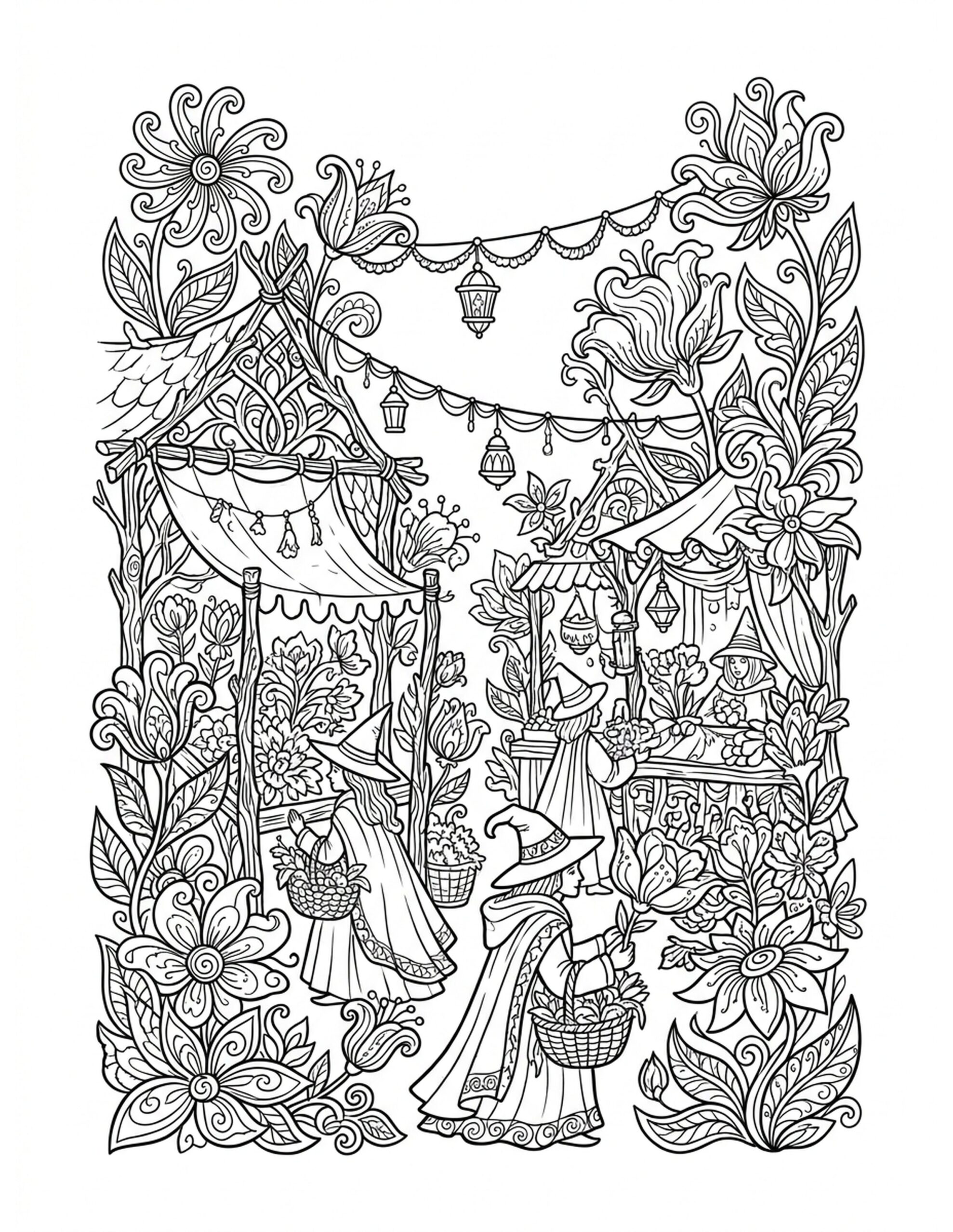 Fantasy Flower Festival Coloring Page