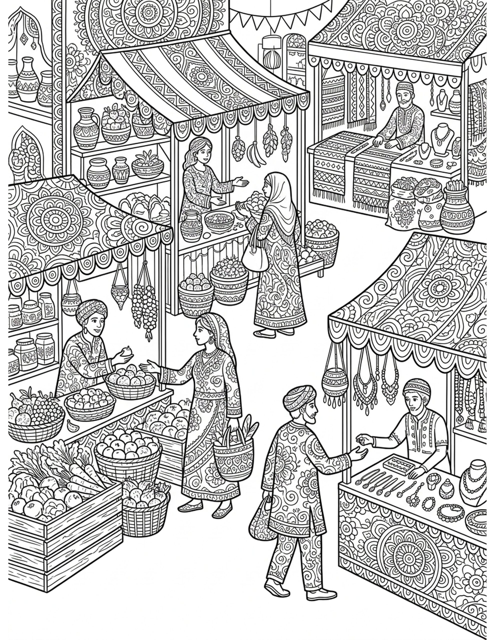 Colorful Market Day Coloring Page