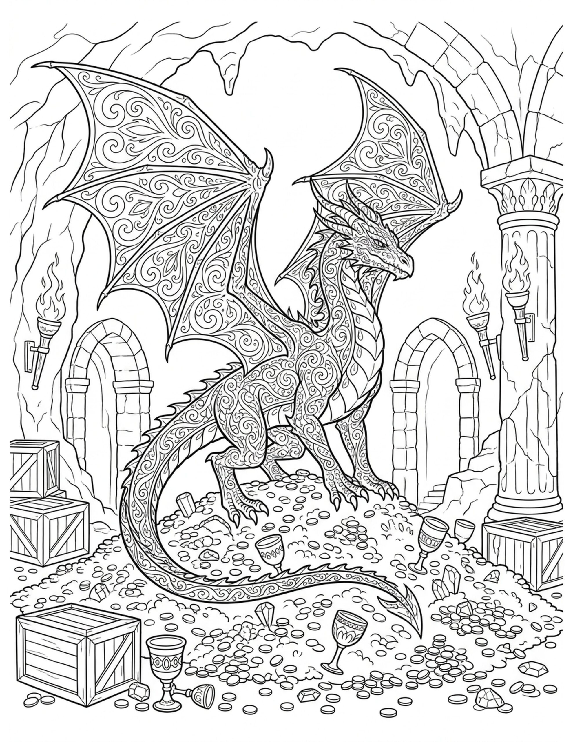 Mythical Dragon Lair Coloring Page