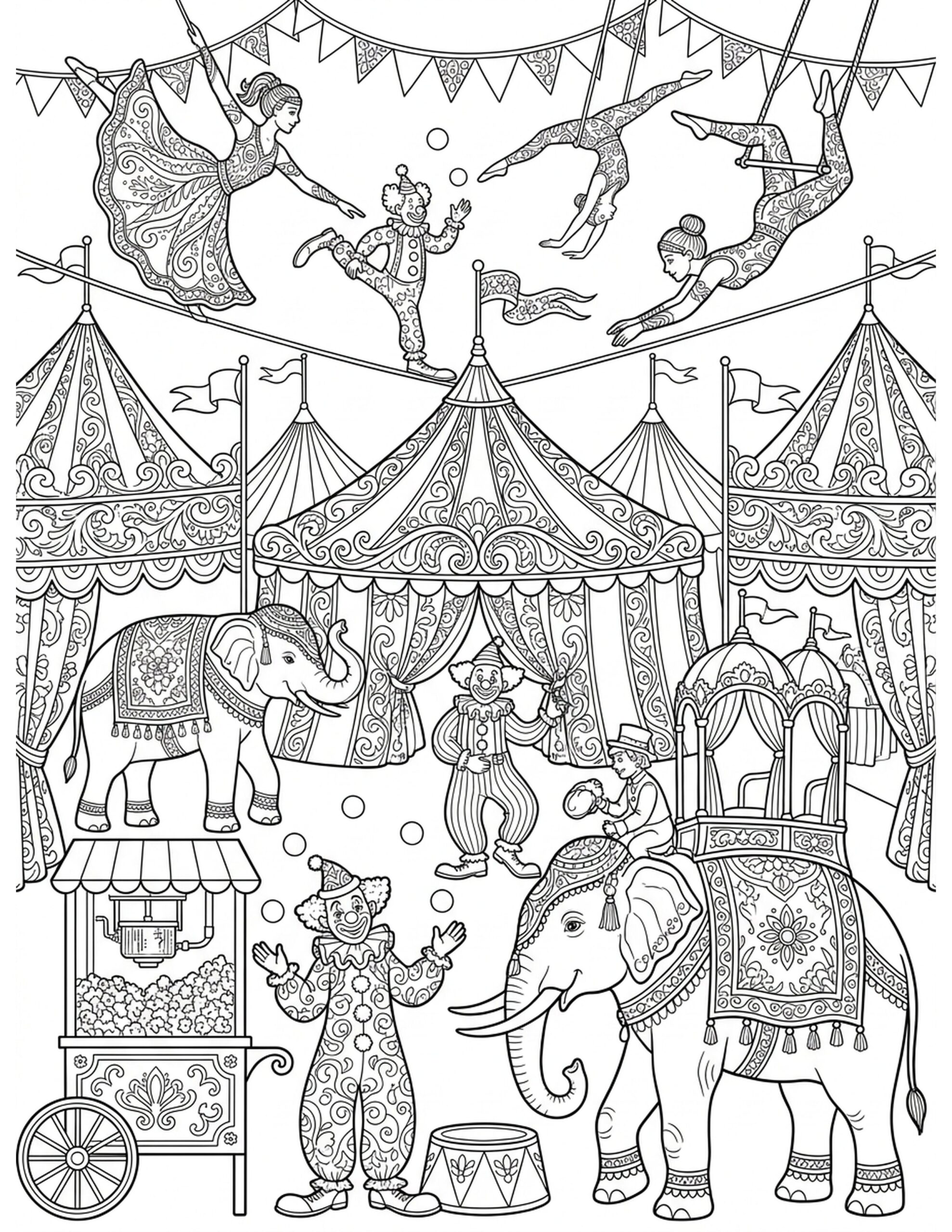 Vintage Circus Scene Coloring Page