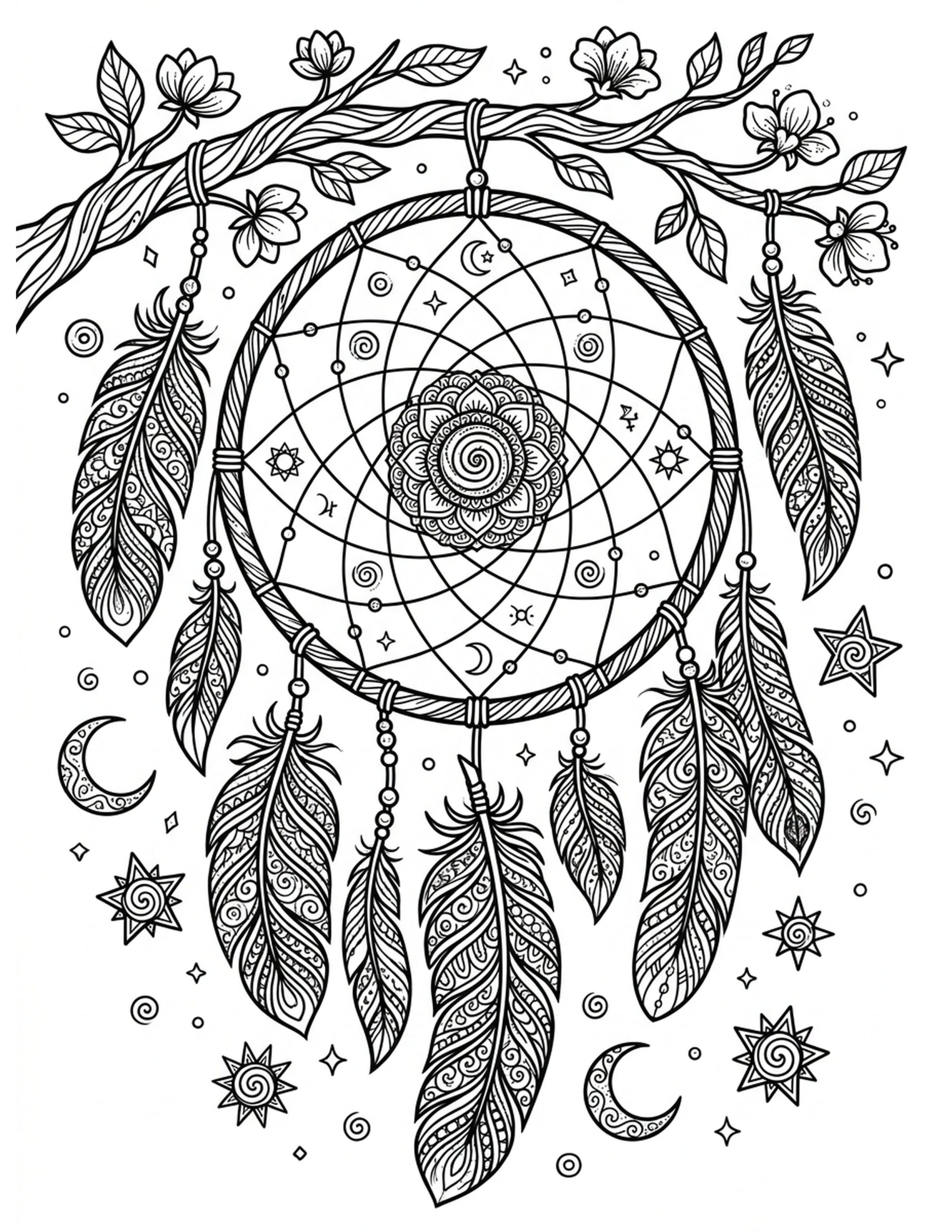 Peaceful Dreamcatcher Scene Coloring Page