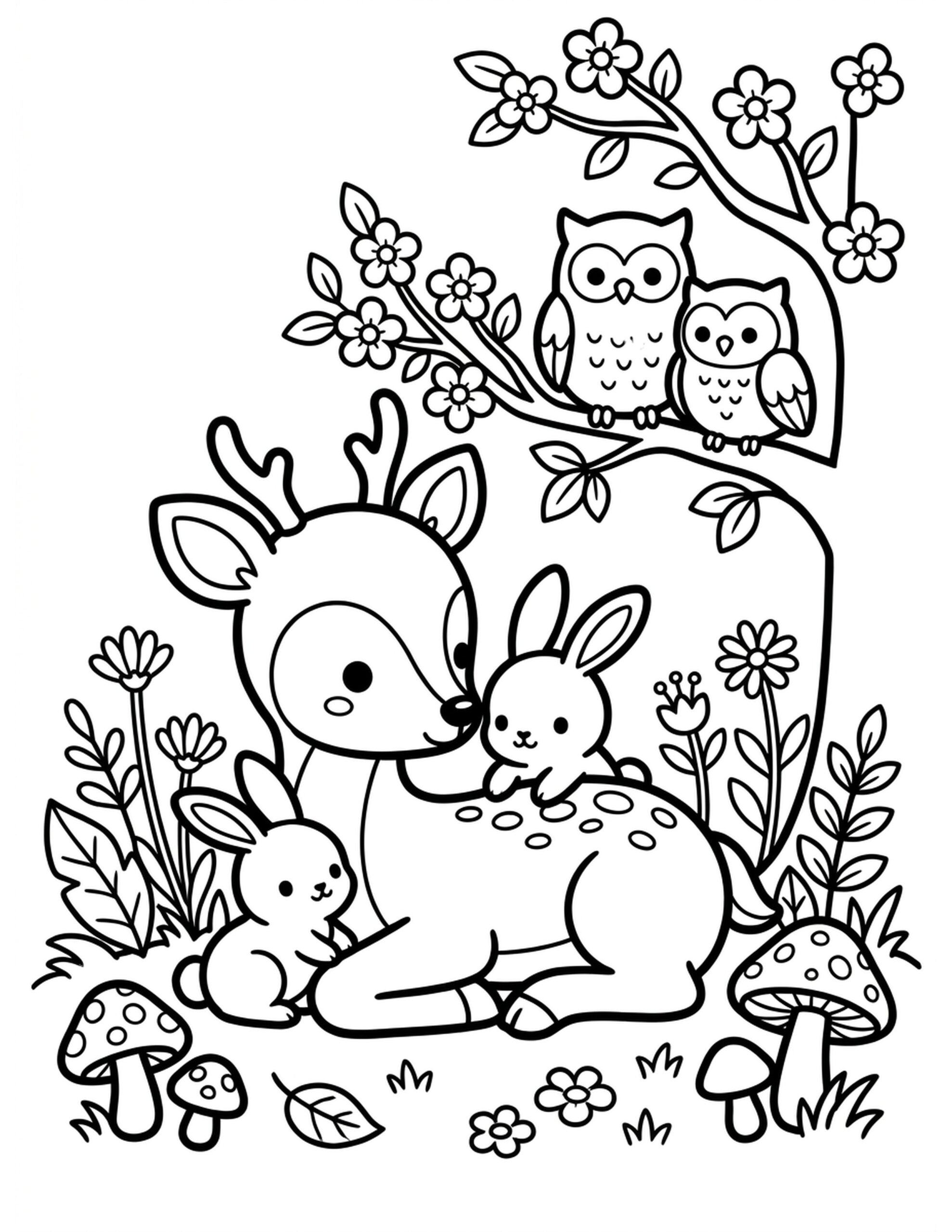 Spirited Forest Animals Coloring Page