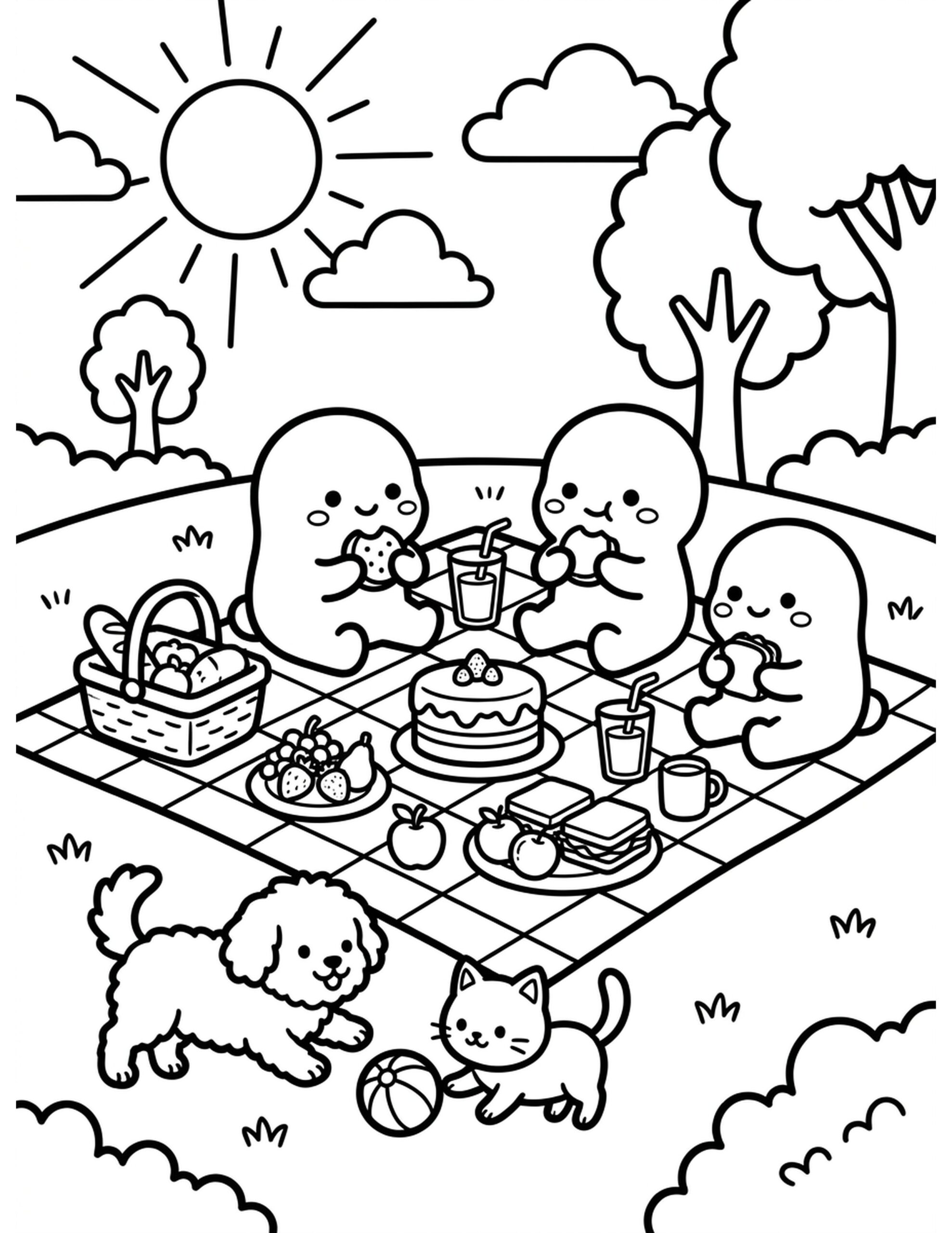 Summer Picnic Delight Coloring Page