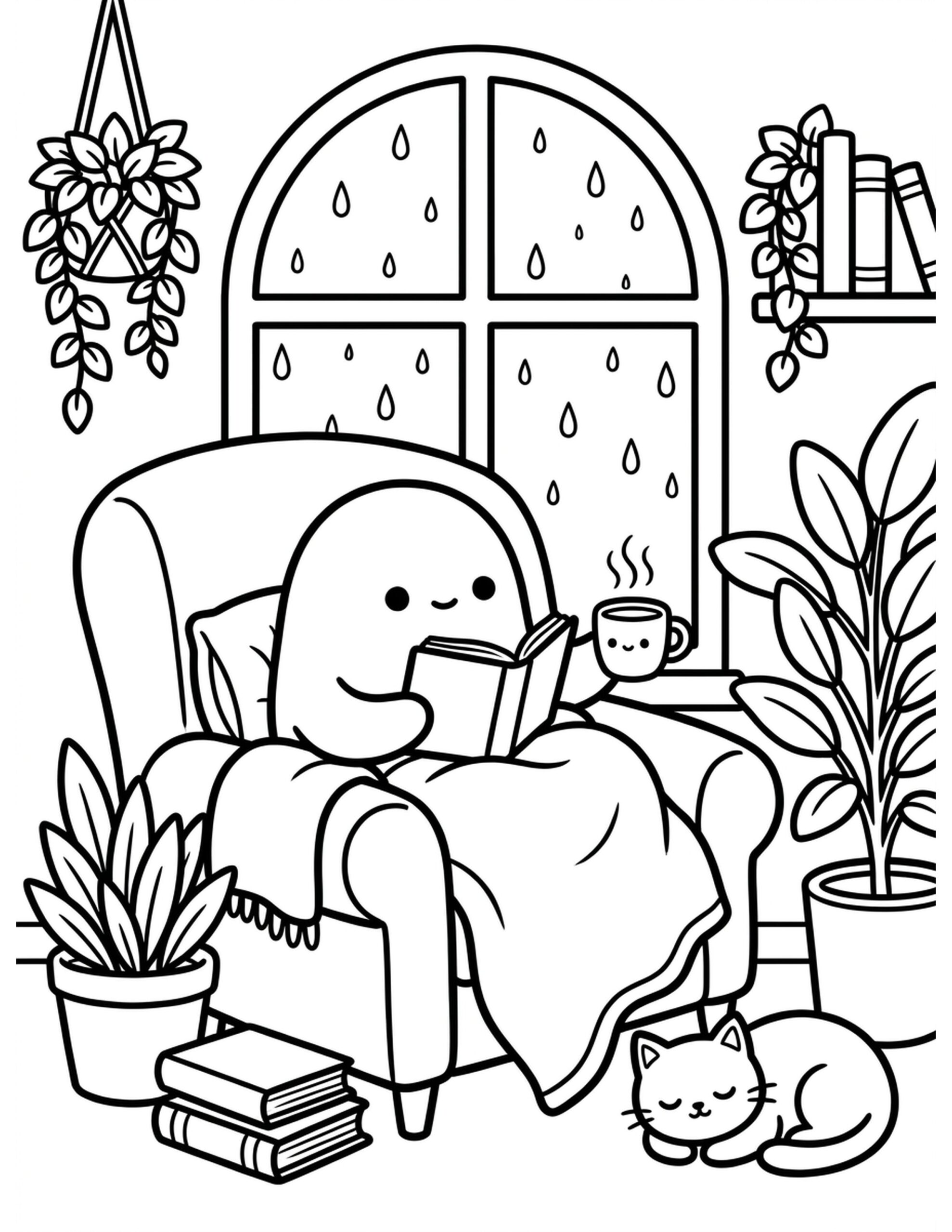 Gentle Rainy Day Coloring Page