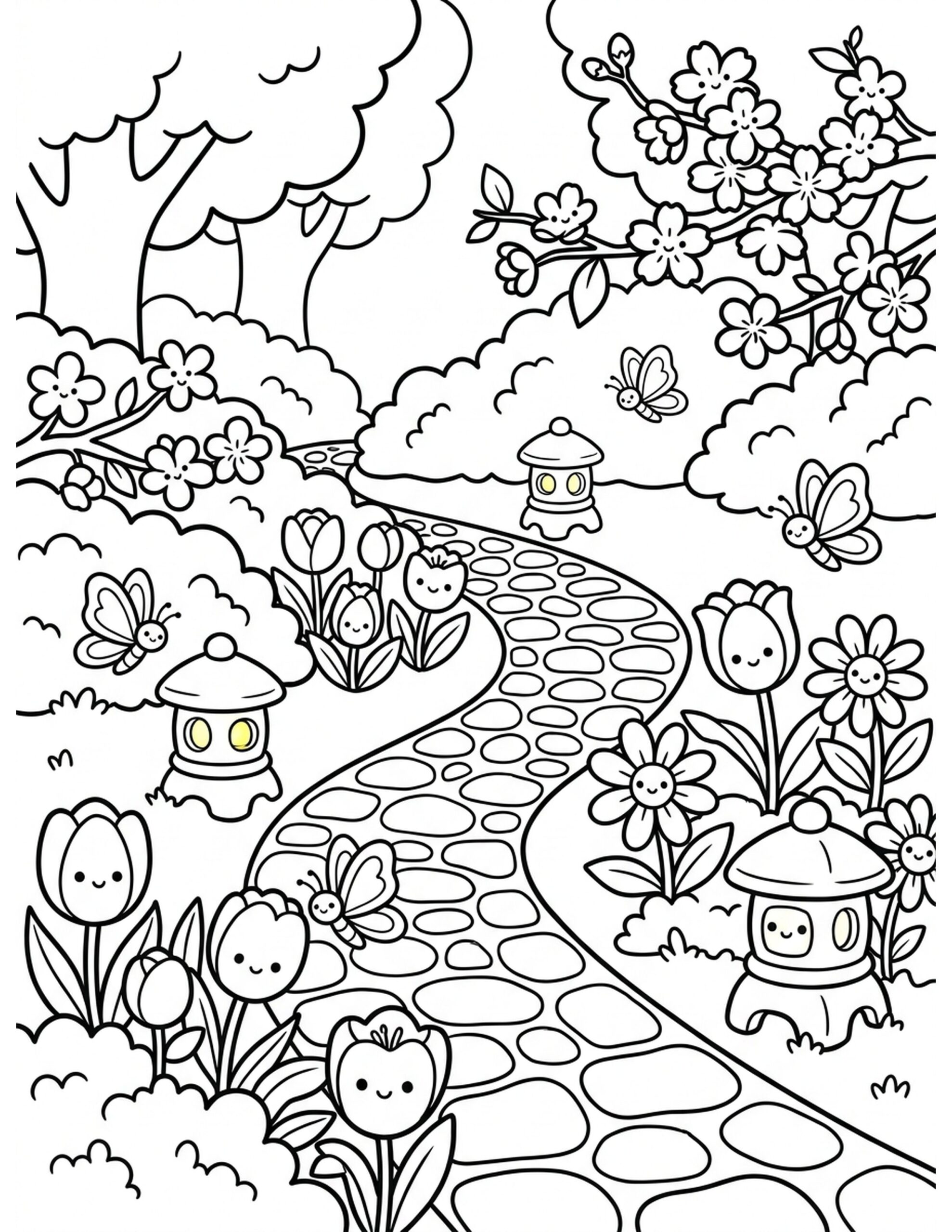 Serene Garden Pathway Coloring Page