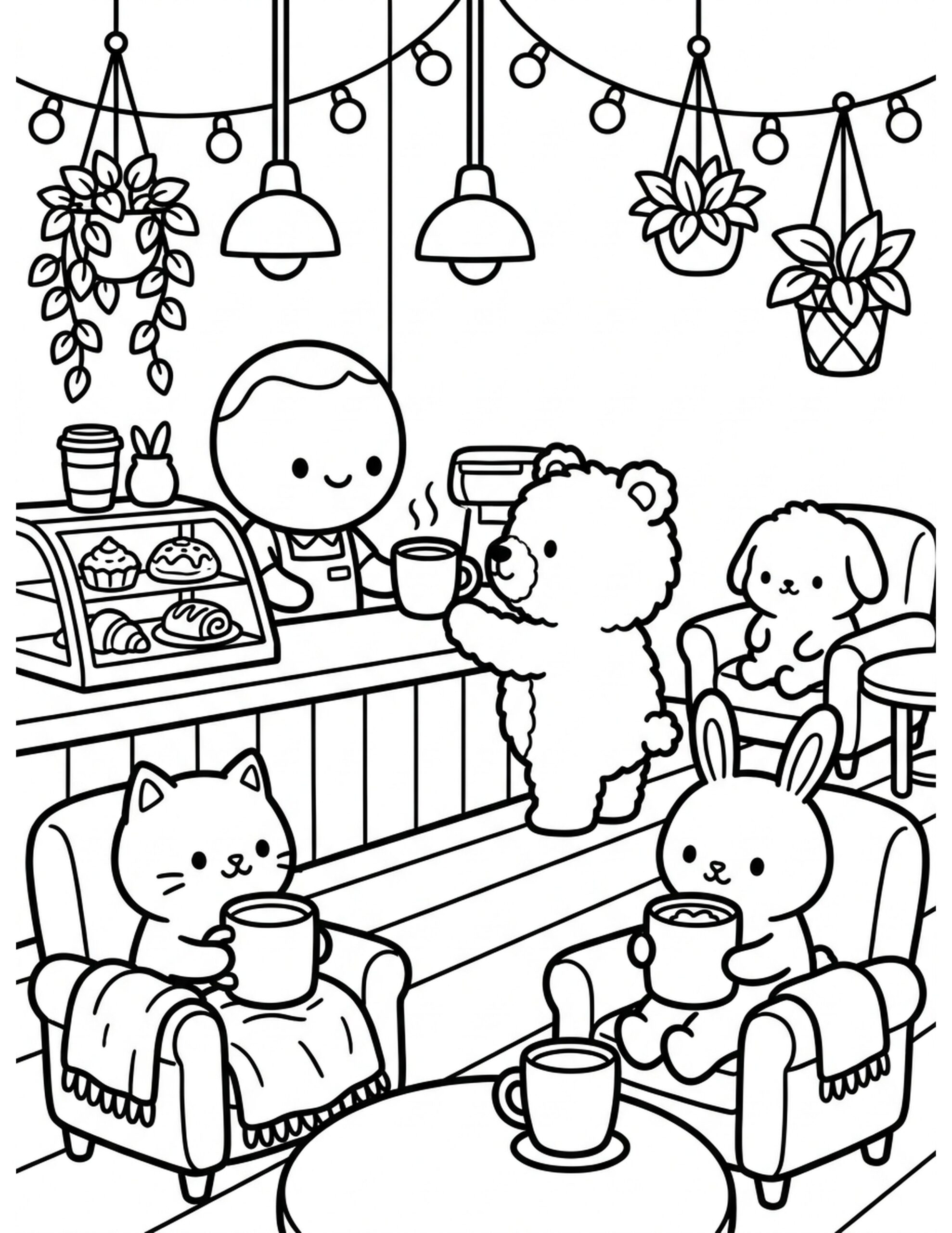 Cozy Coffee Shop Scene Coloring Page