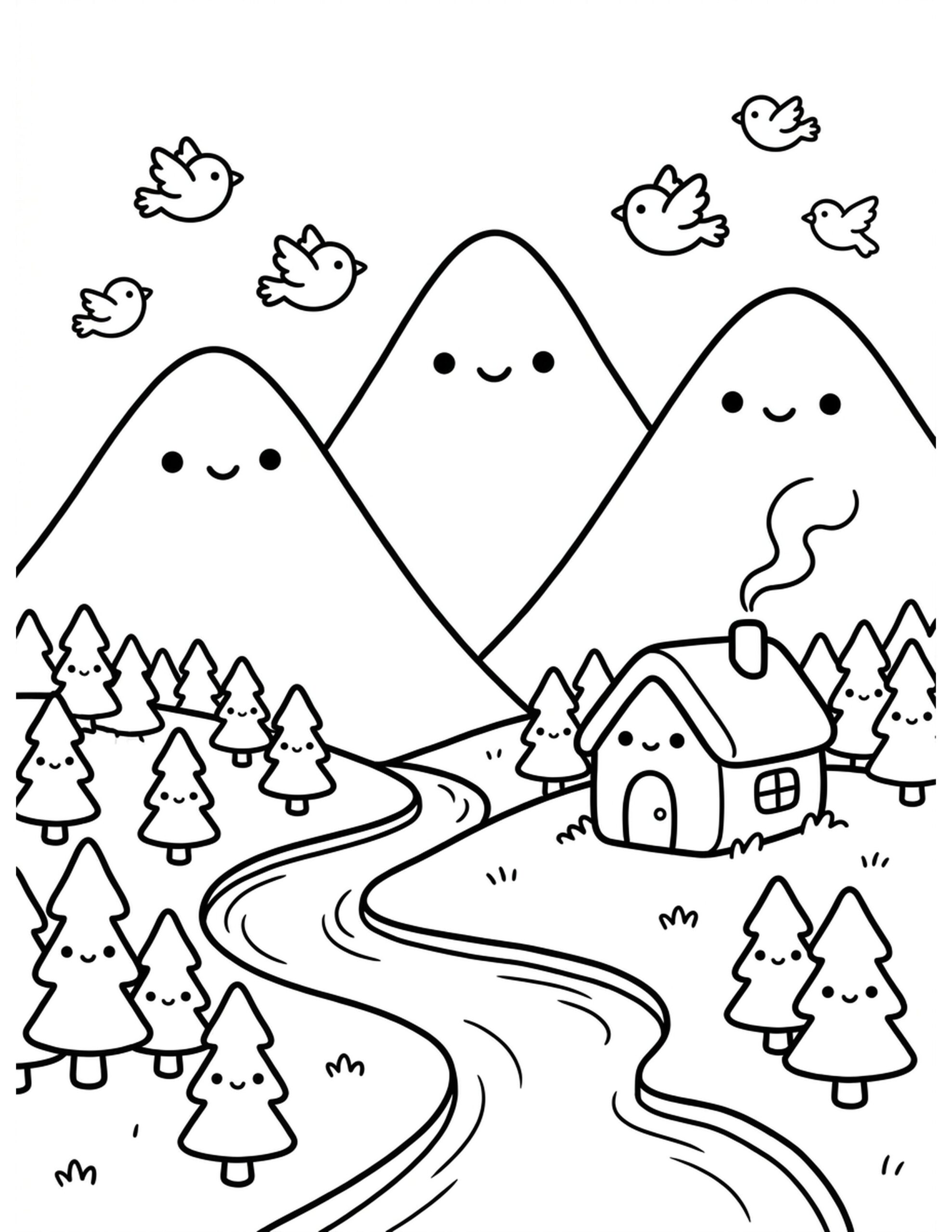 Majestic Mountain View Coloring Page