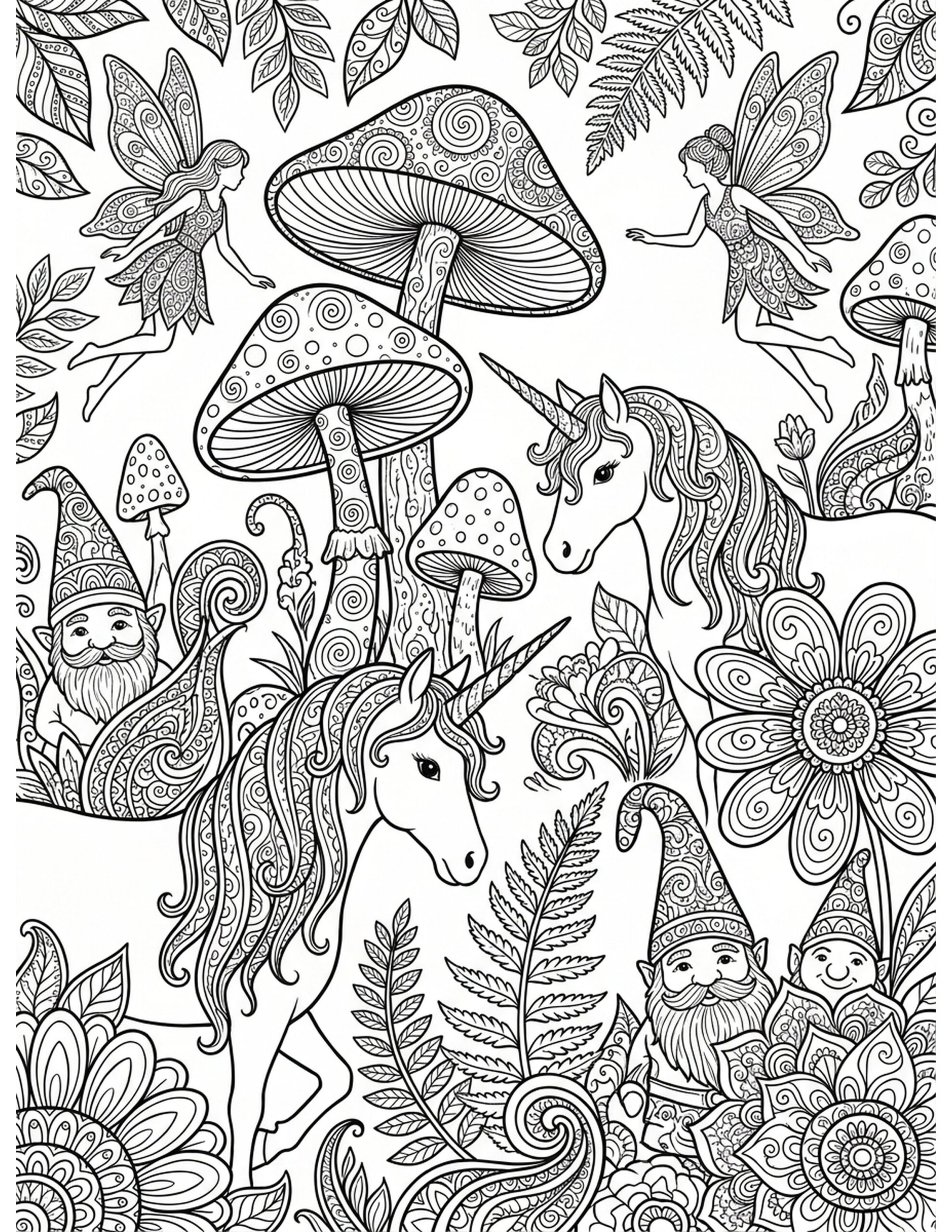 Whimsical Fantasy Forest Coloring Page