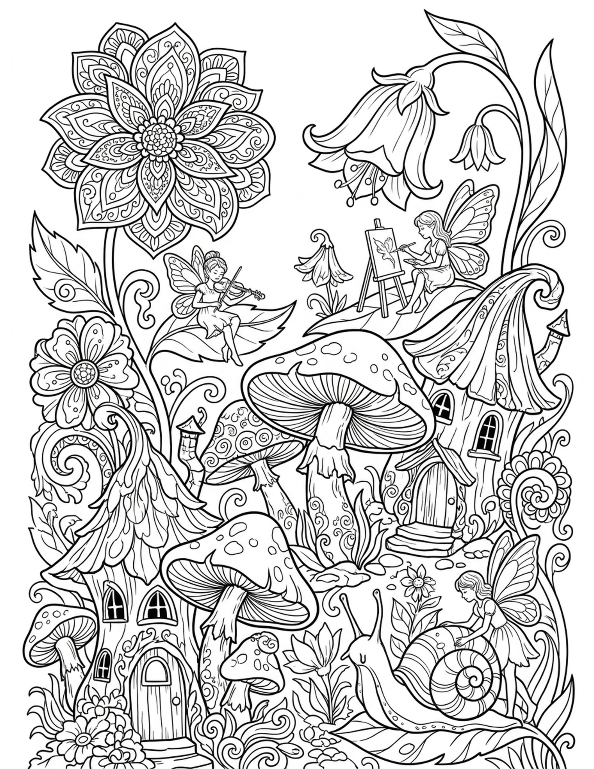 Enchanted Fairy Garden Coloring Page