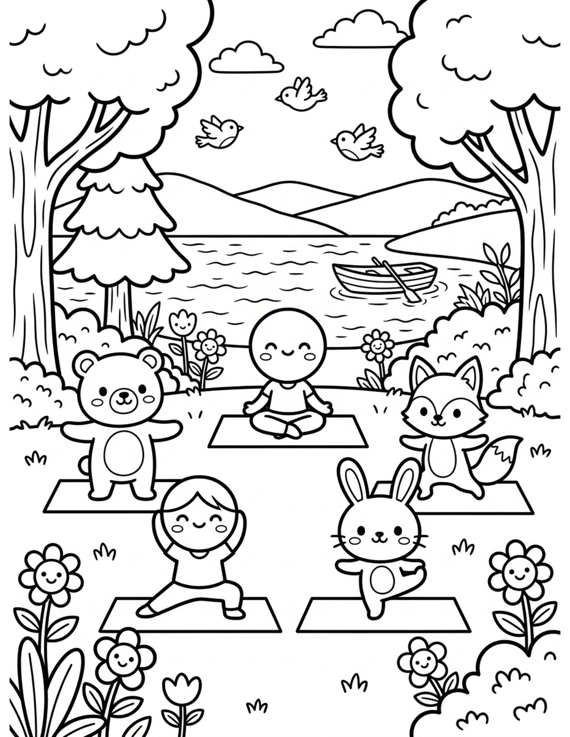Mindful Yoga Retreat Coloring Page