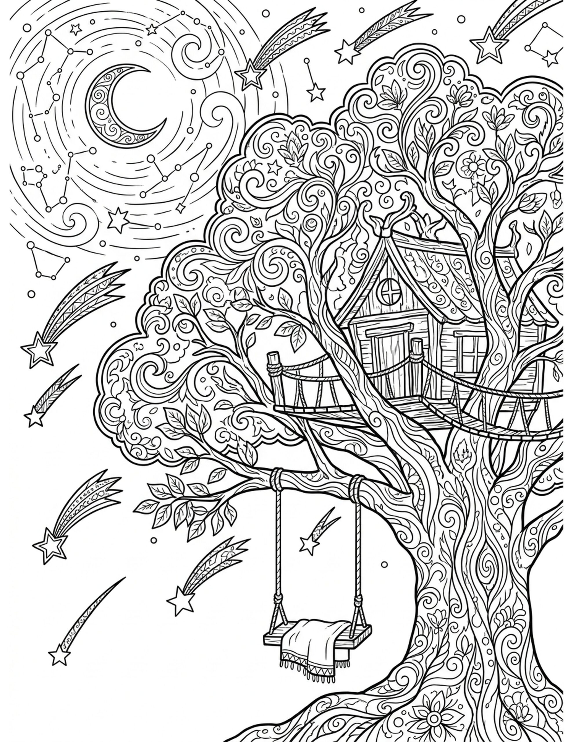 Dreamy Night Sky Coloring Page