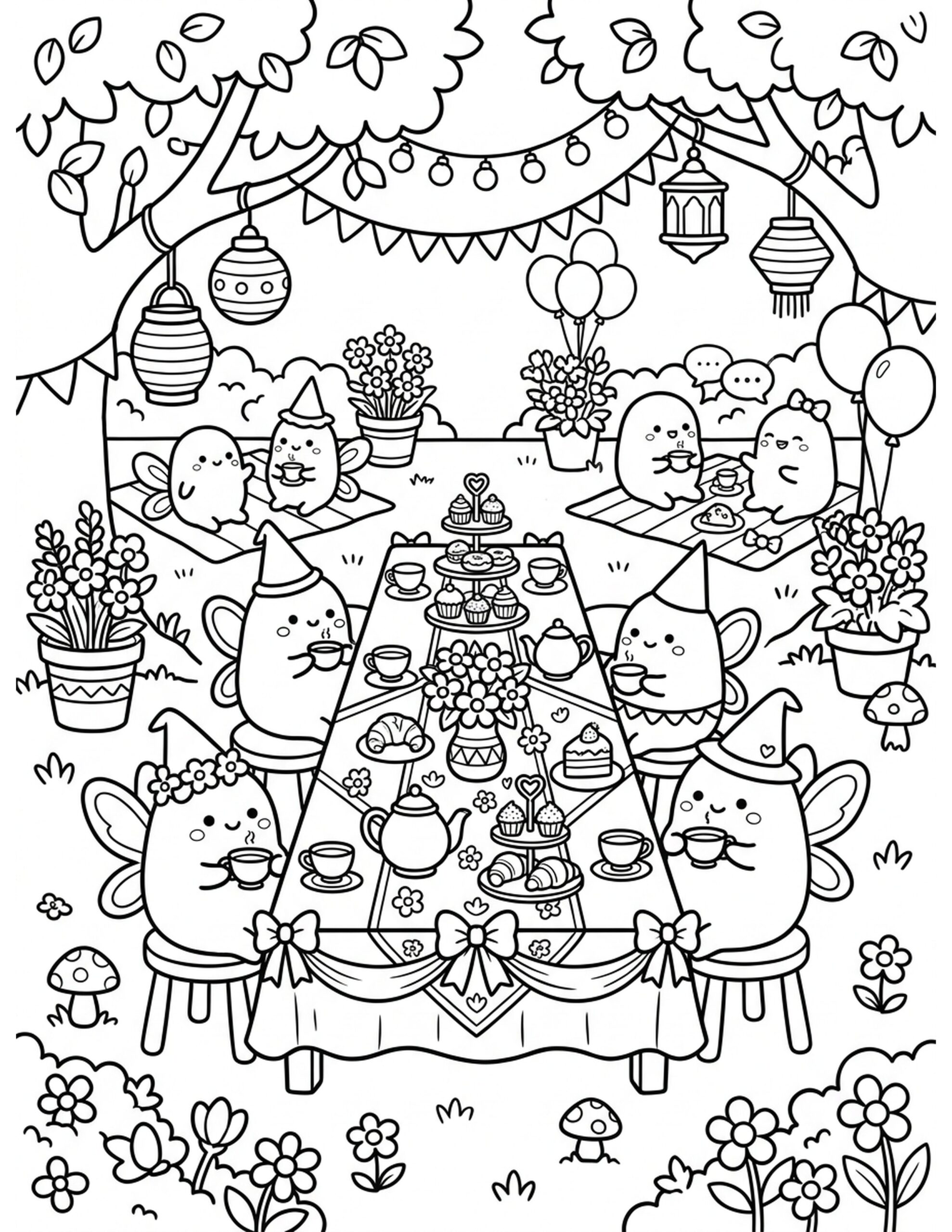 Whimsical Garden Party Coloring Page