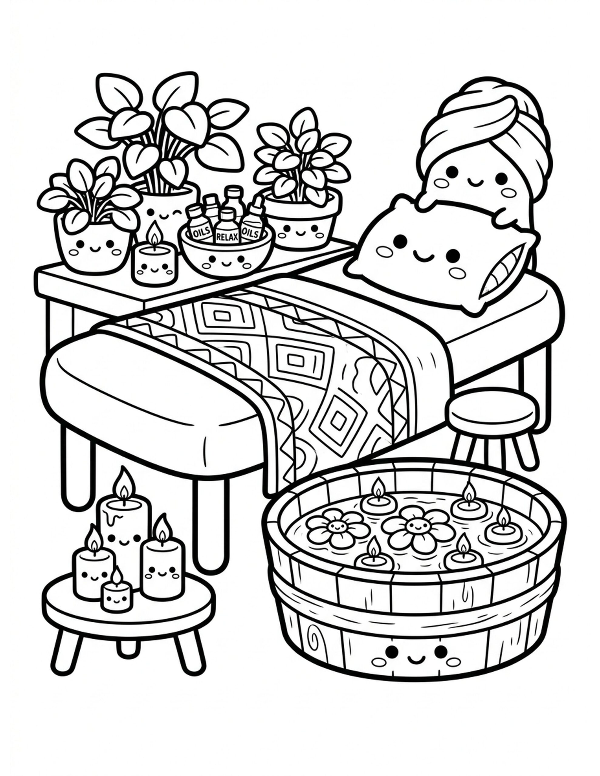 Relaxing Spa Day Coloring Page