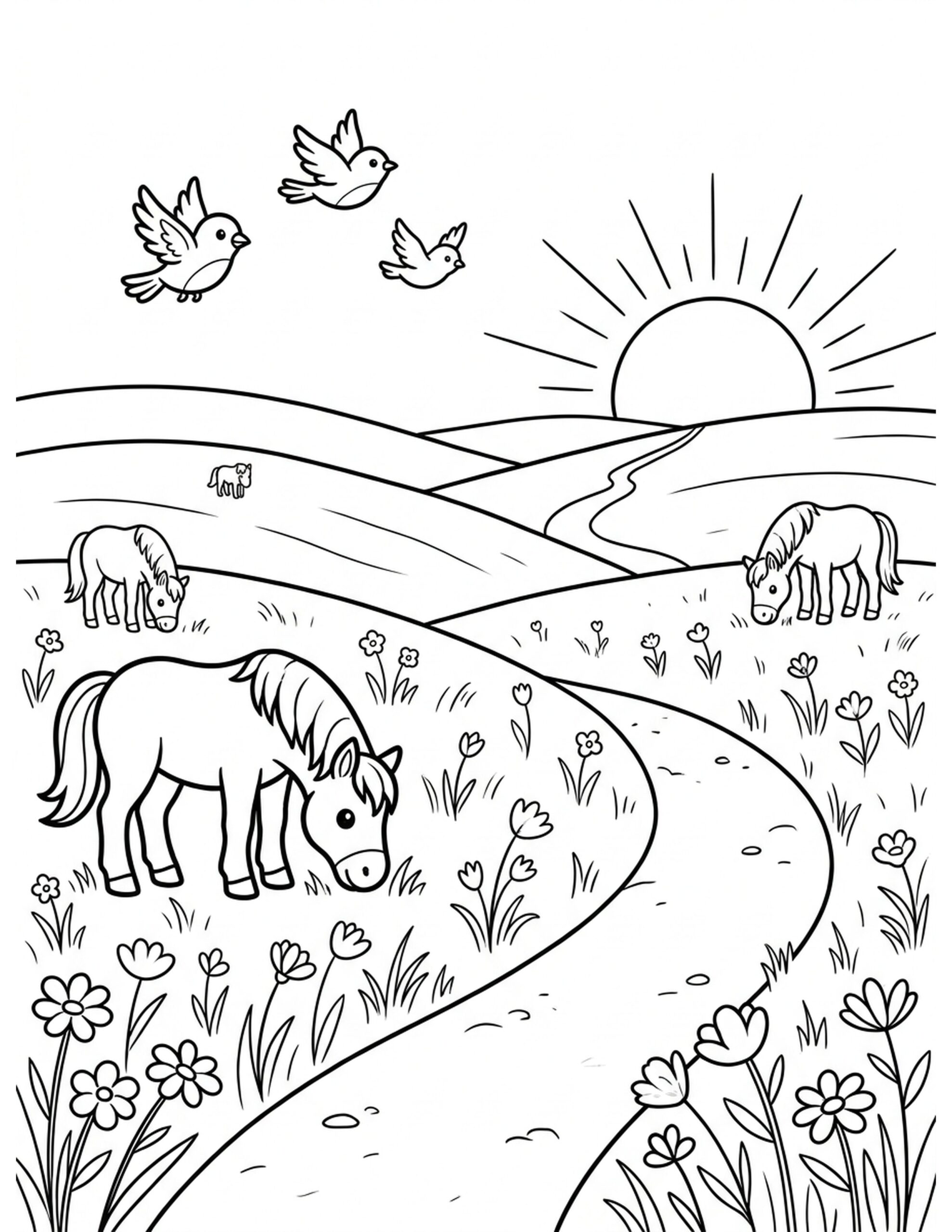 Serene Prairie Pastures Coloring Page