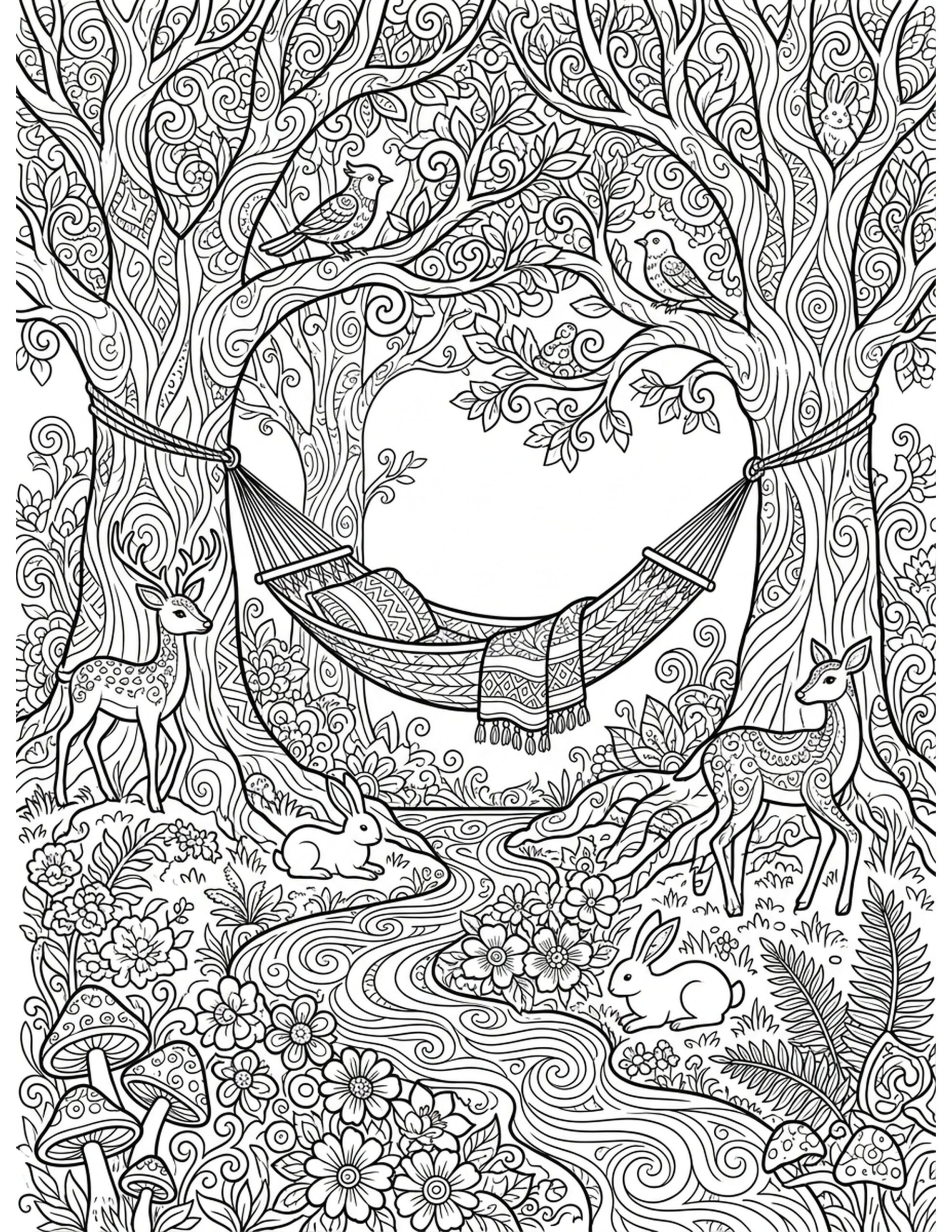 Tranquil Forest Oasis Coloring Page