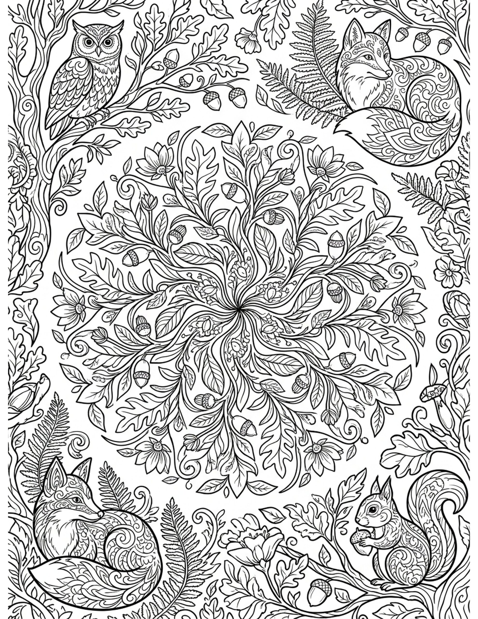 Meditative Mandala Forest Coloring Page