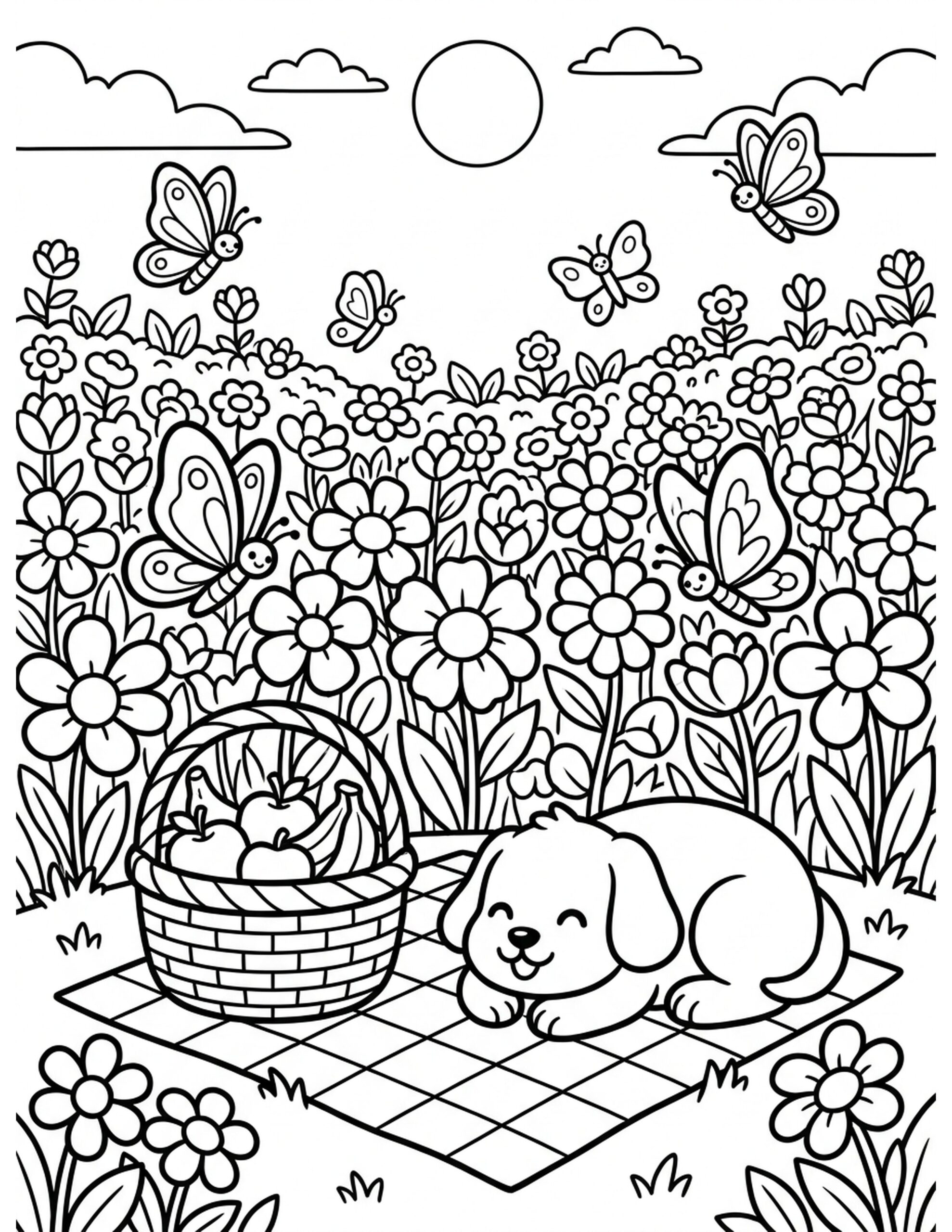 Peaceful Flower Field Coloring Page