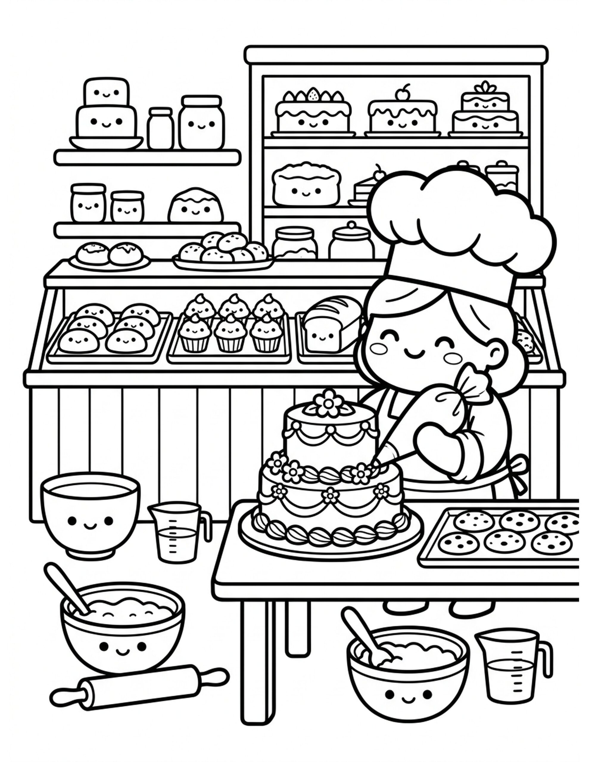 Cozy Bakery Delights Coloring Page