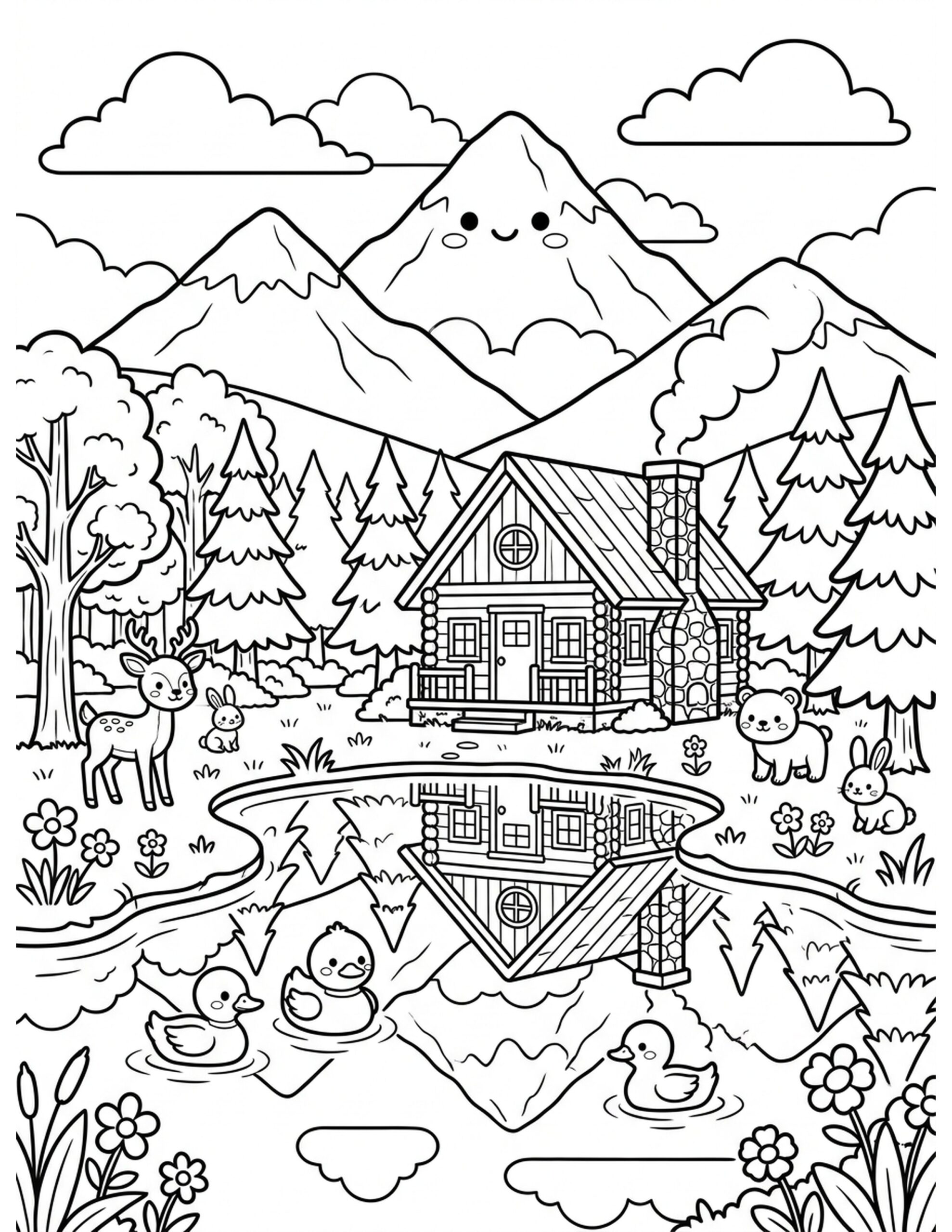 Tranquil Mountain Escape Coloring Page