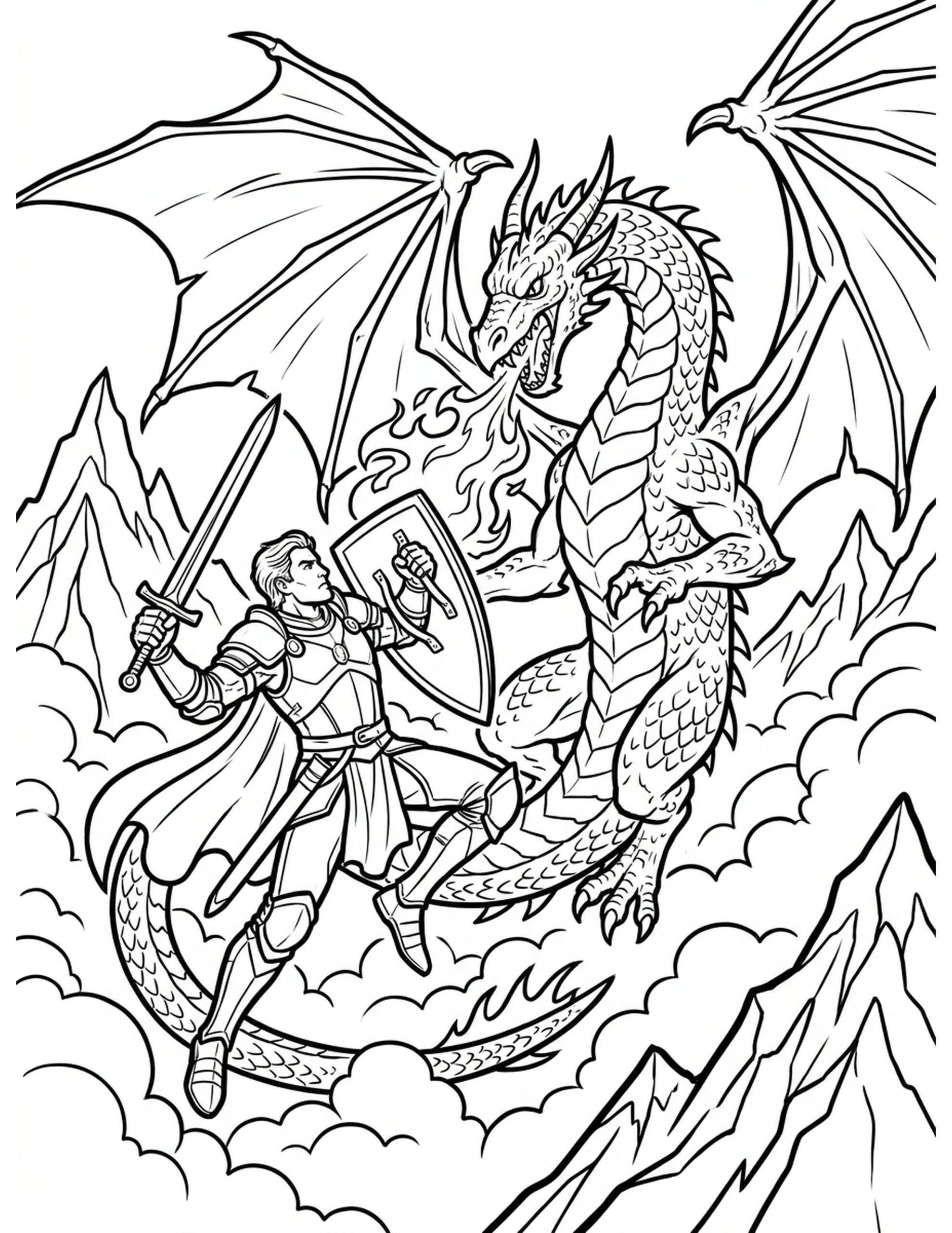 Dragon Vs. Hero Coloring Page