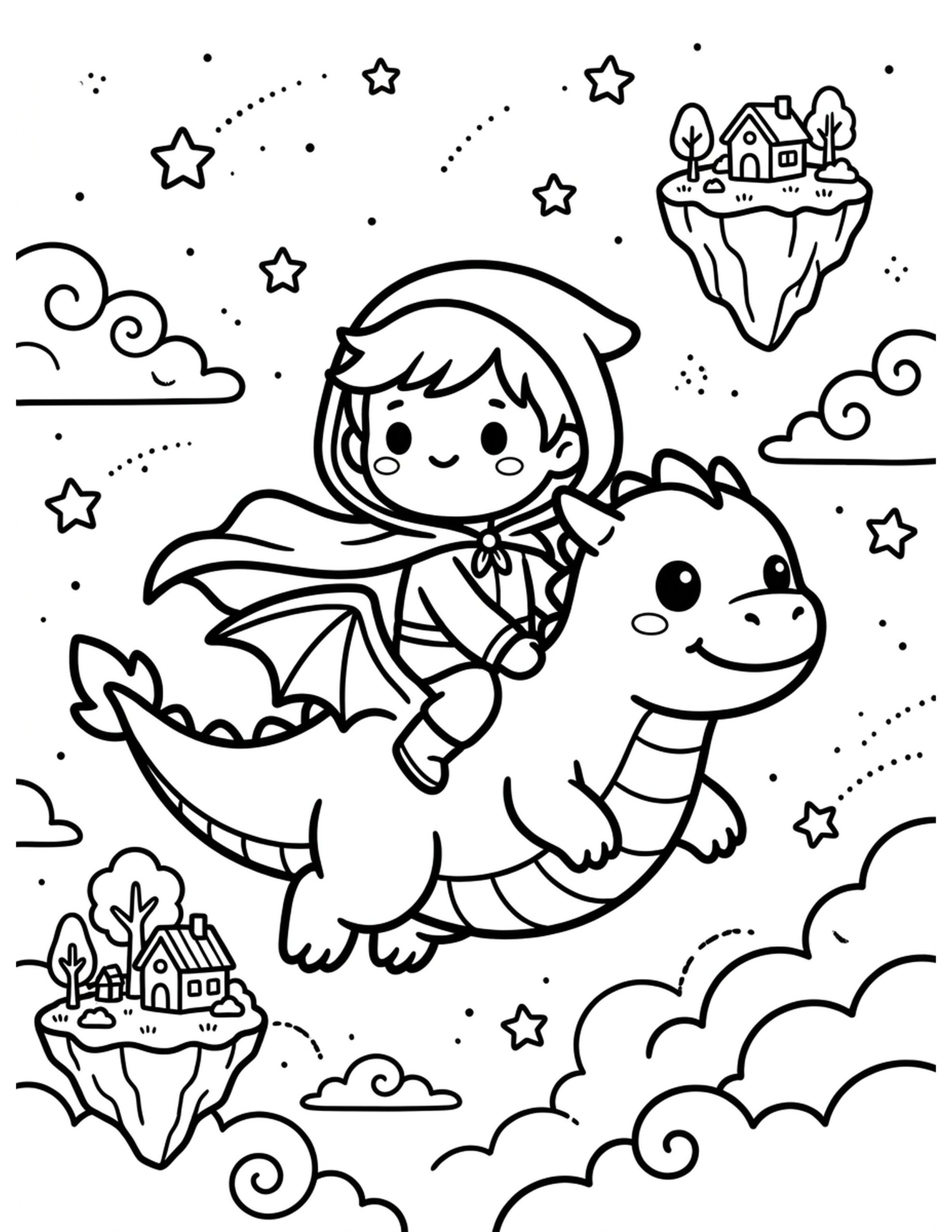 Magical Dragon Flight Coloring Page
