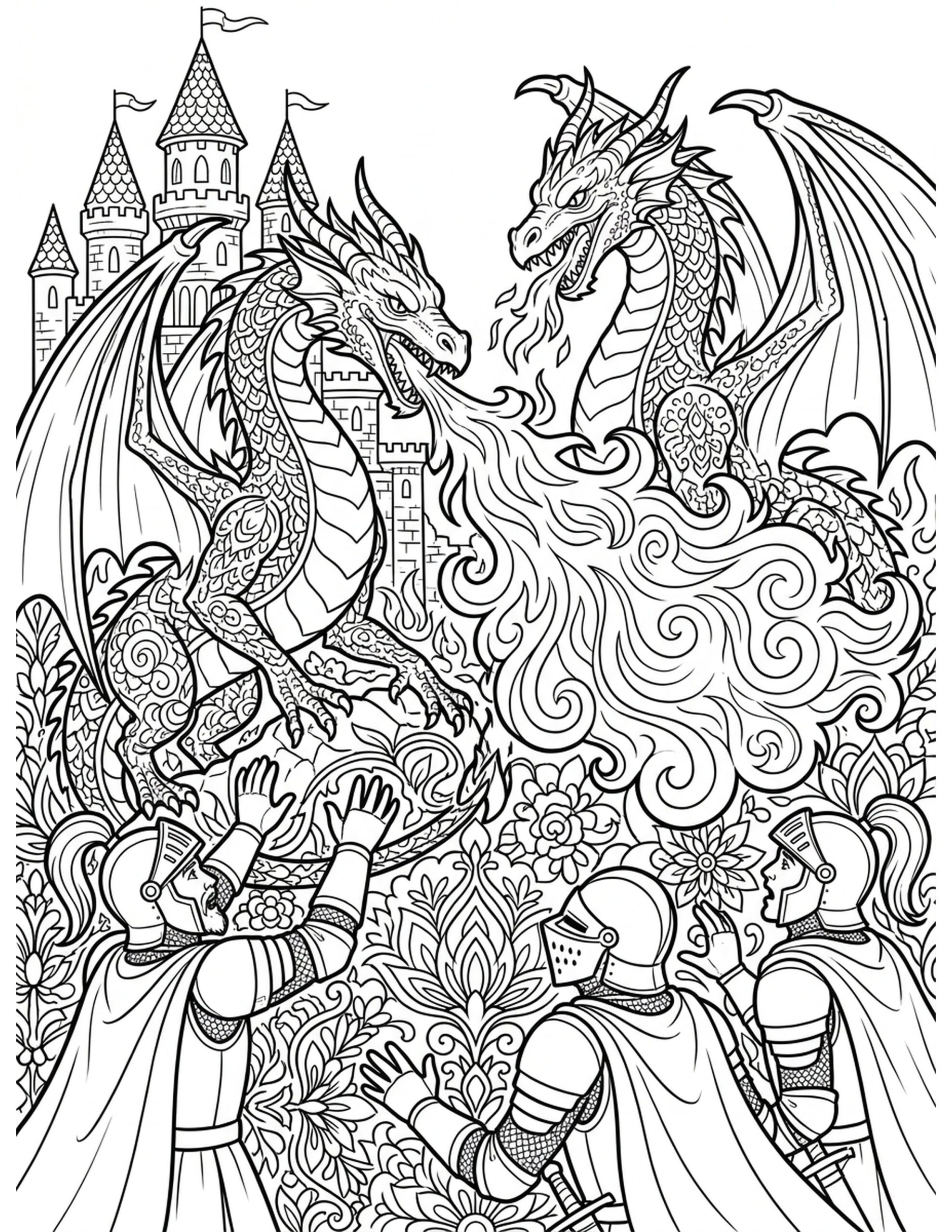 Fantasy Fire Breather Coloring Page