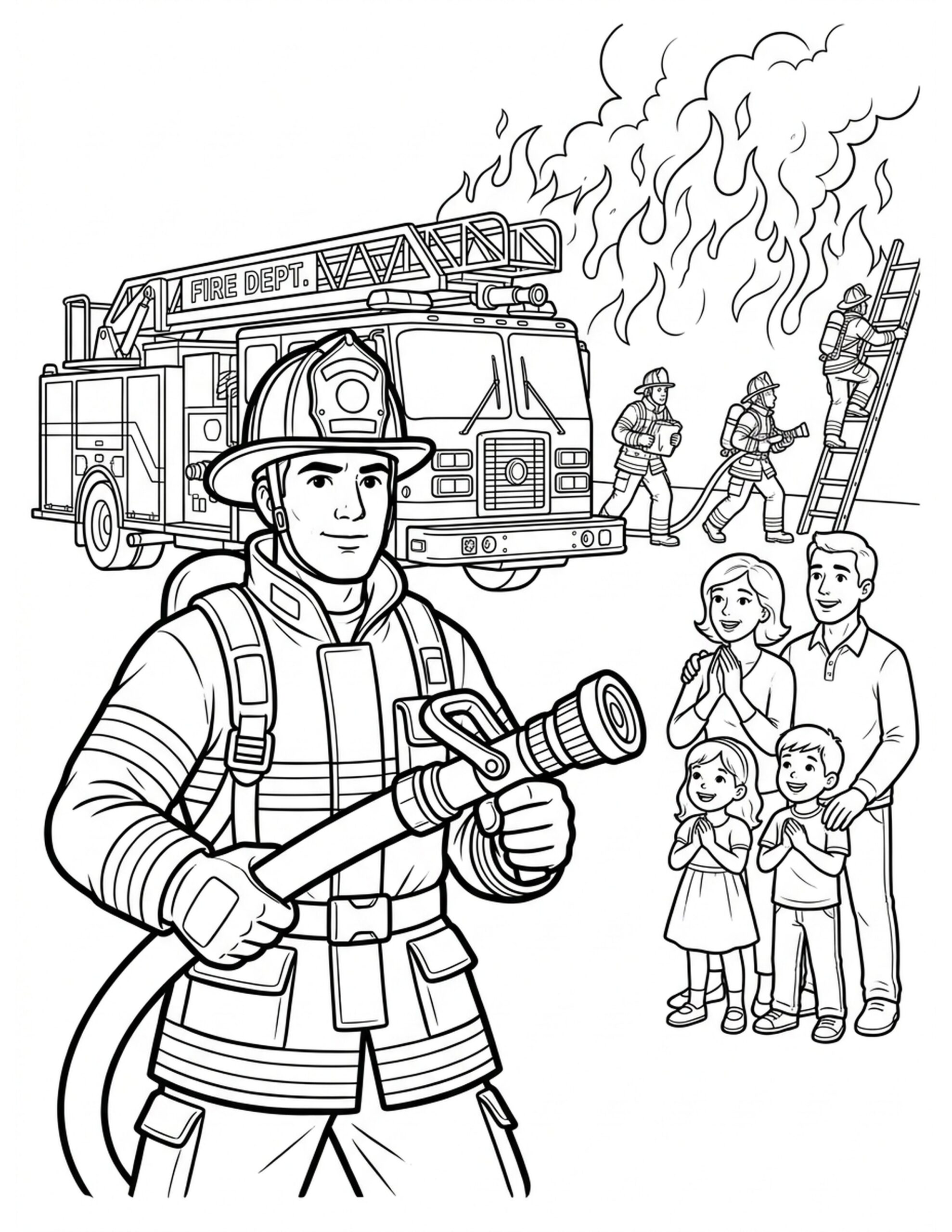 Heroic Fire Rescue Coloring Page