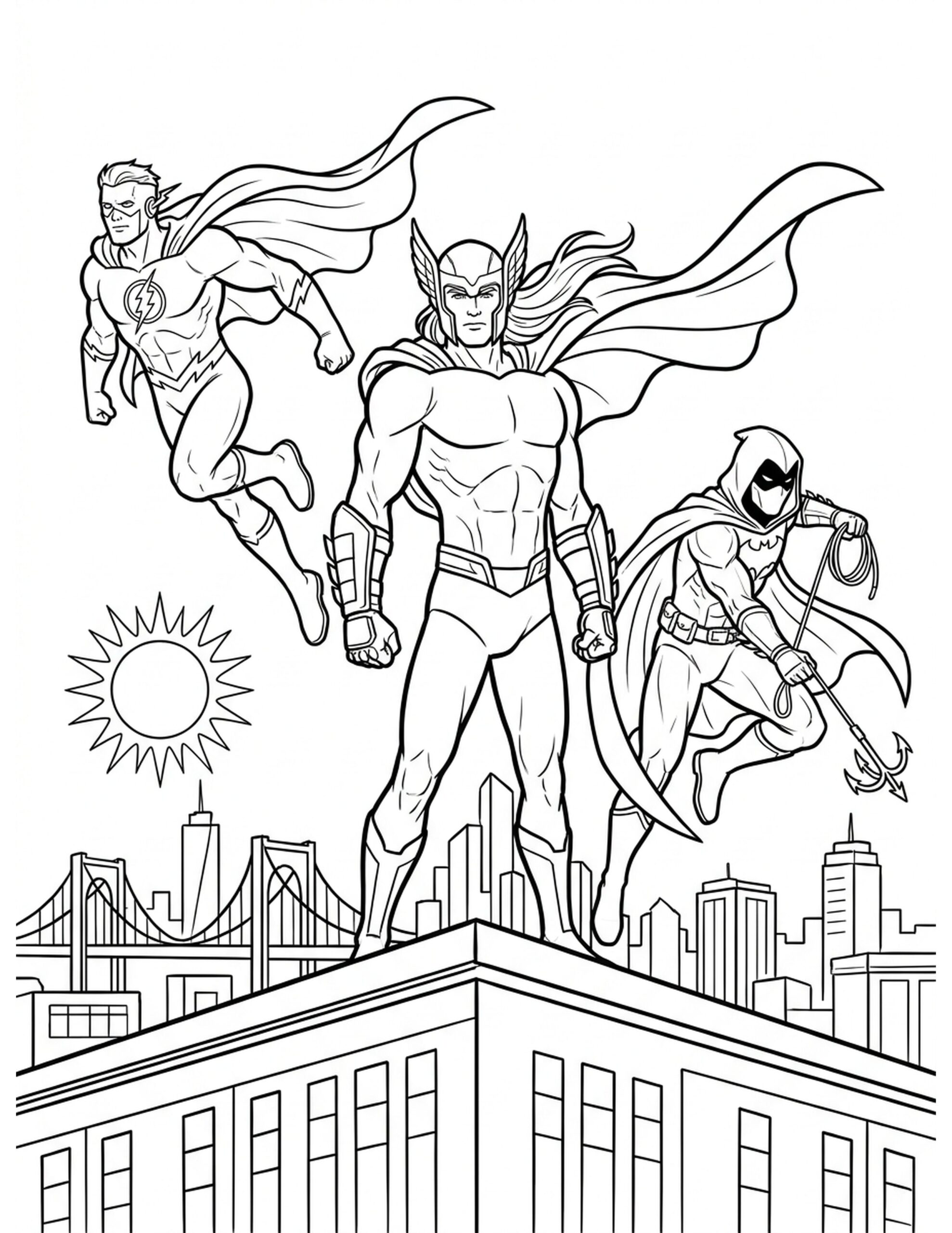 Superhero Team Up Coloring Page