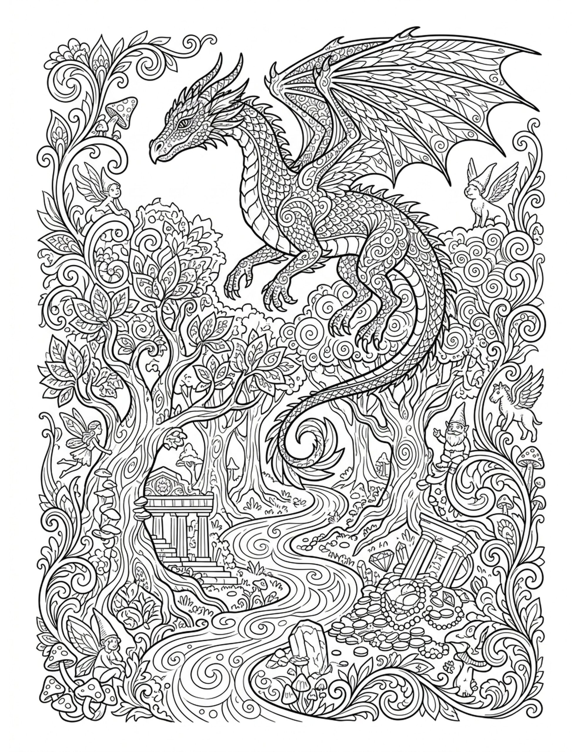 Enchanted Forest Dragon Coloring Page