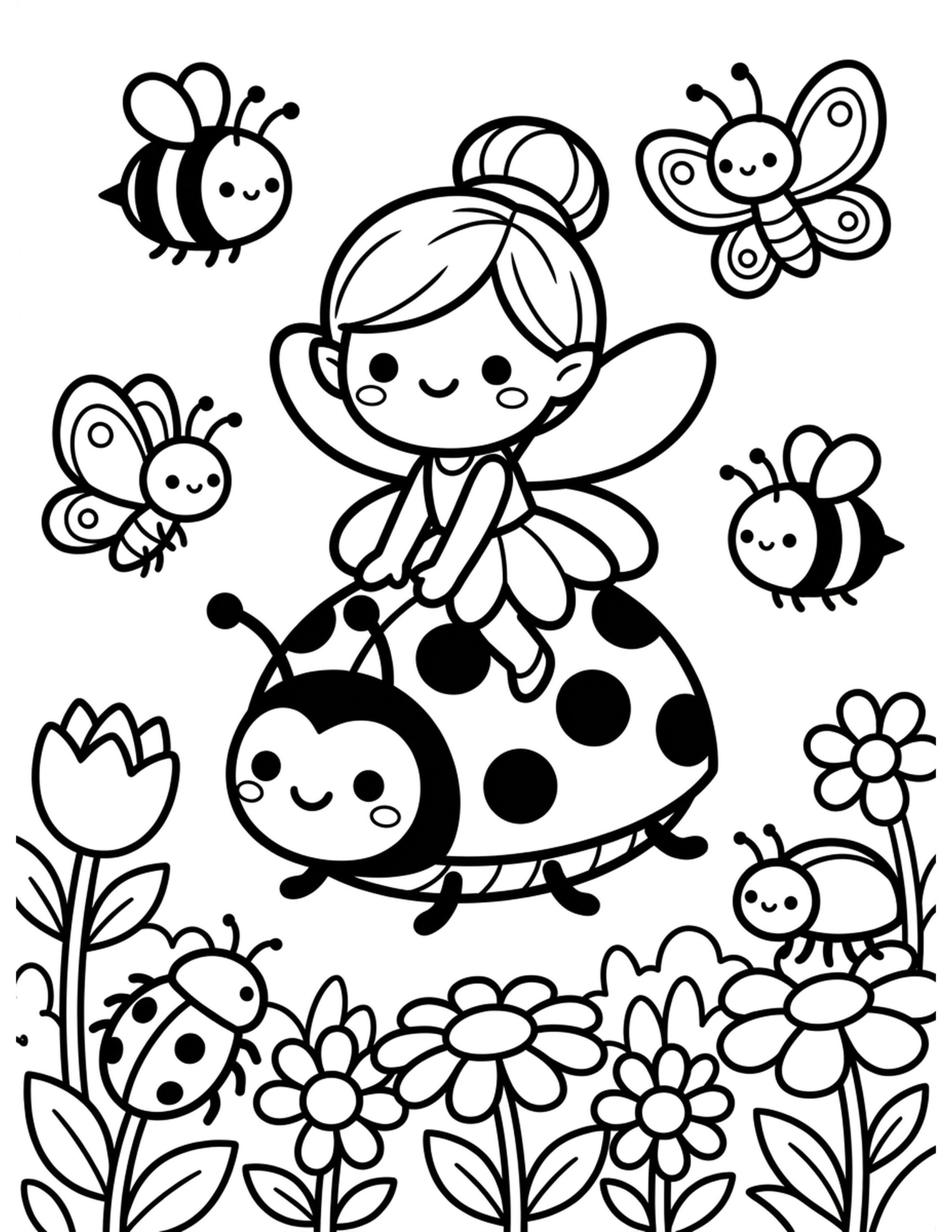 Fairy Riding a Ladybug Coloring Page