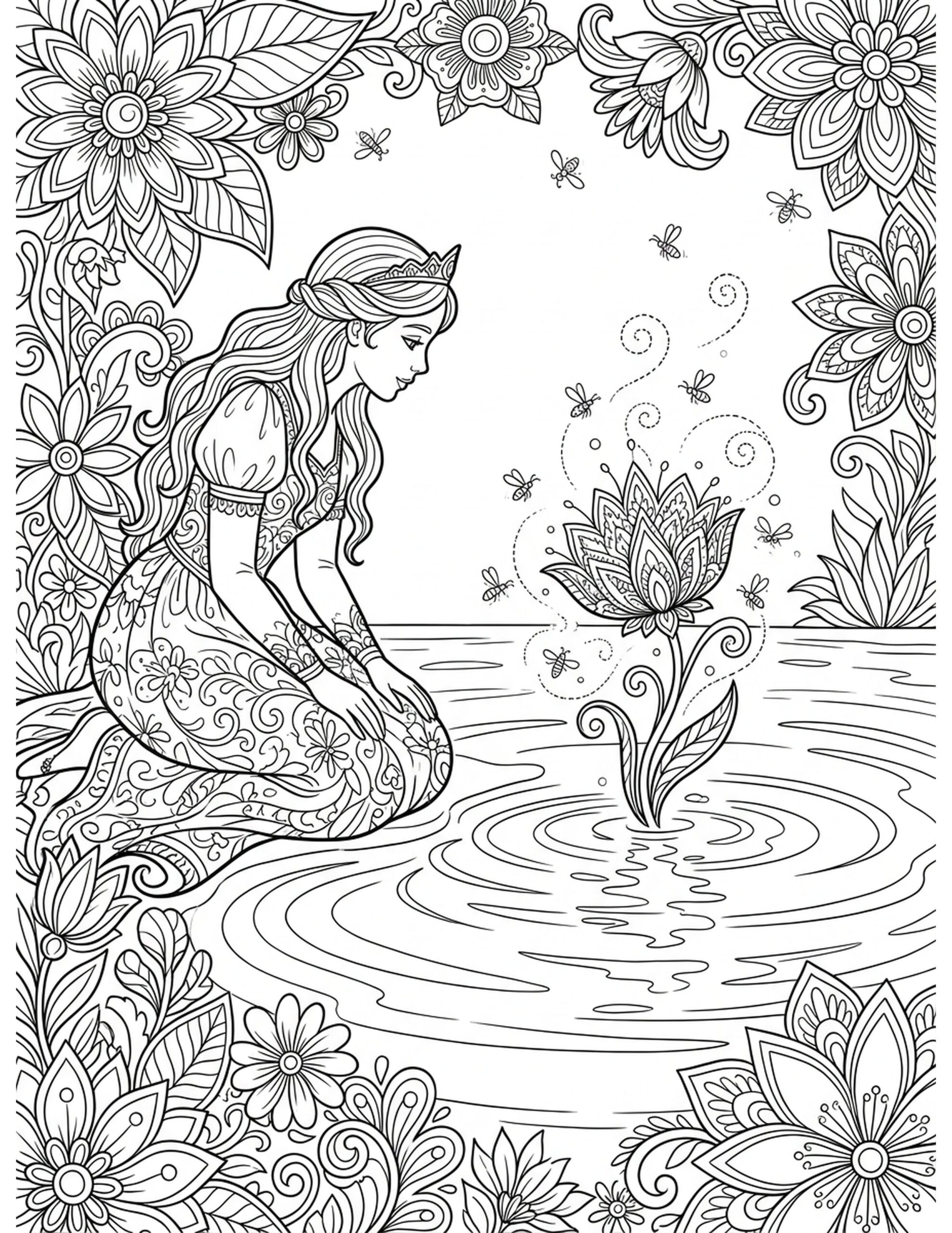 Princess and the Magic Flower Coloring Page