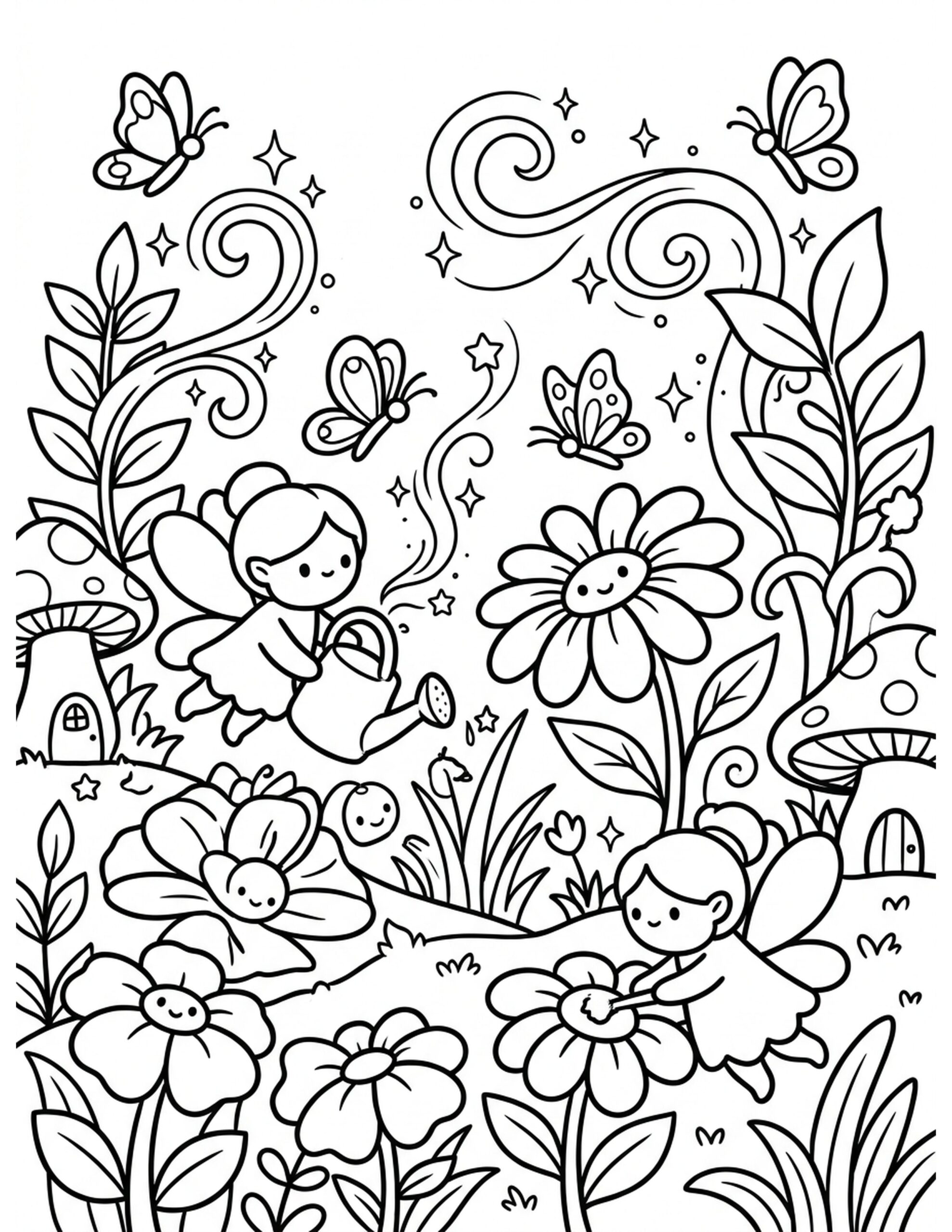 Enchanted Fairy Garden Coloring Page