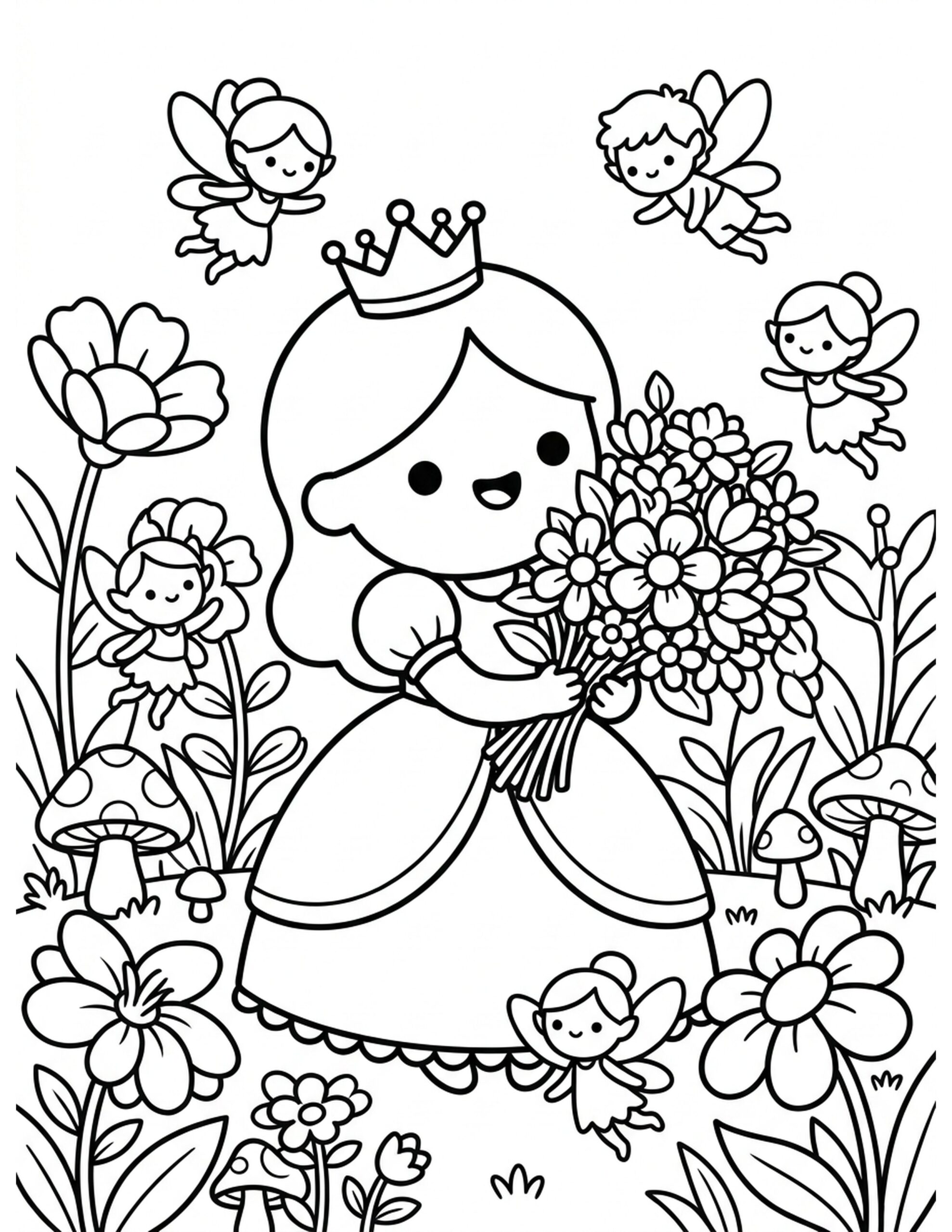 Princess with a Bouquet Coloring Page