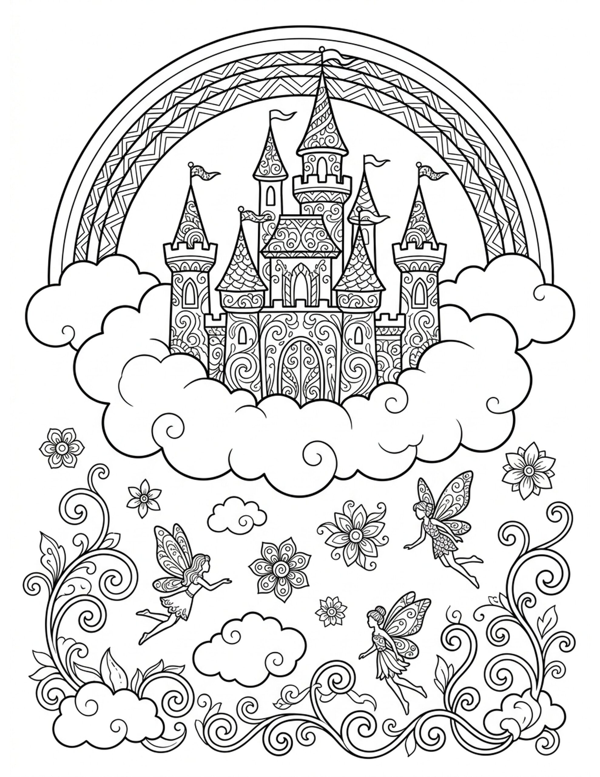 Princess Castle in the Clouds Coloring Page