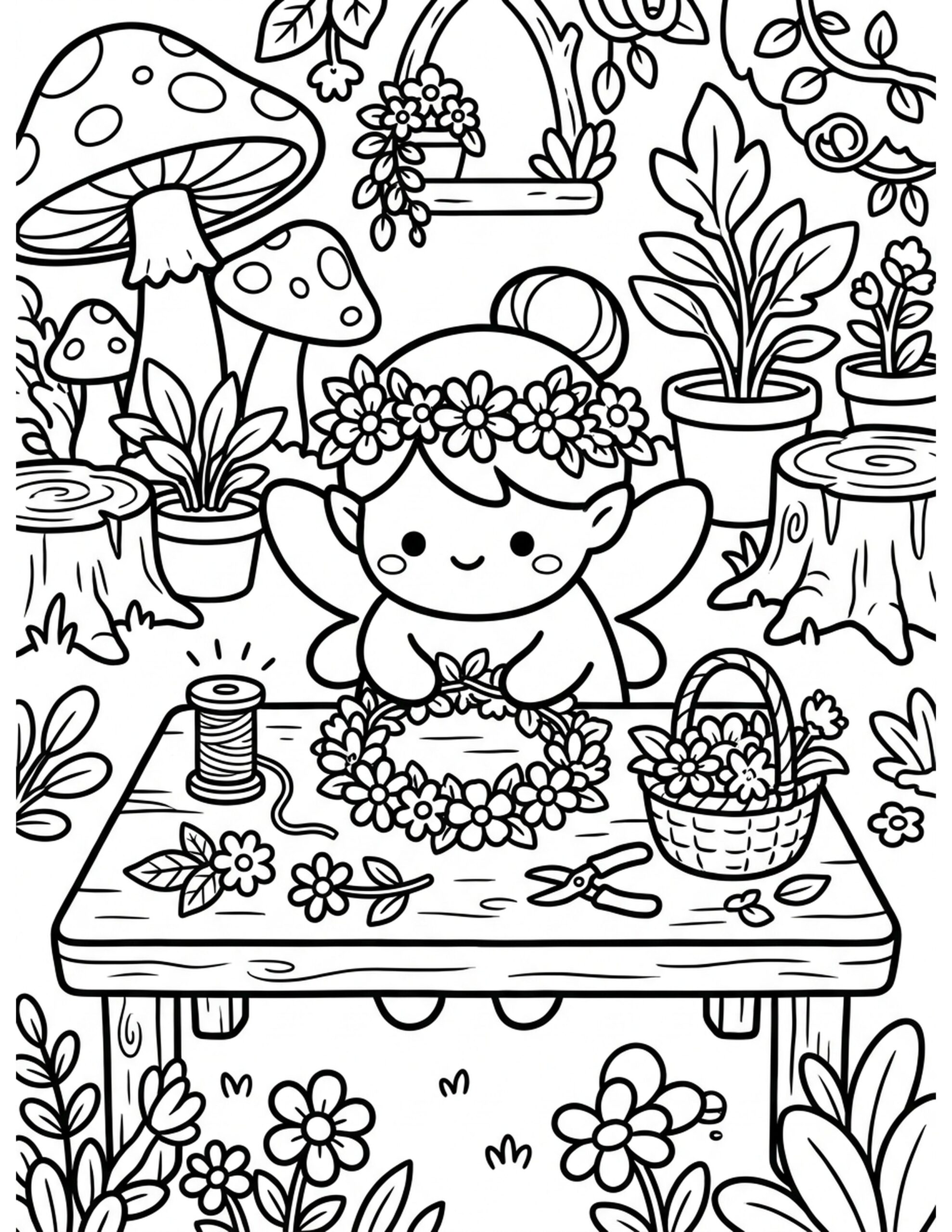 Fairy Flower Crown Creation Coloring Page