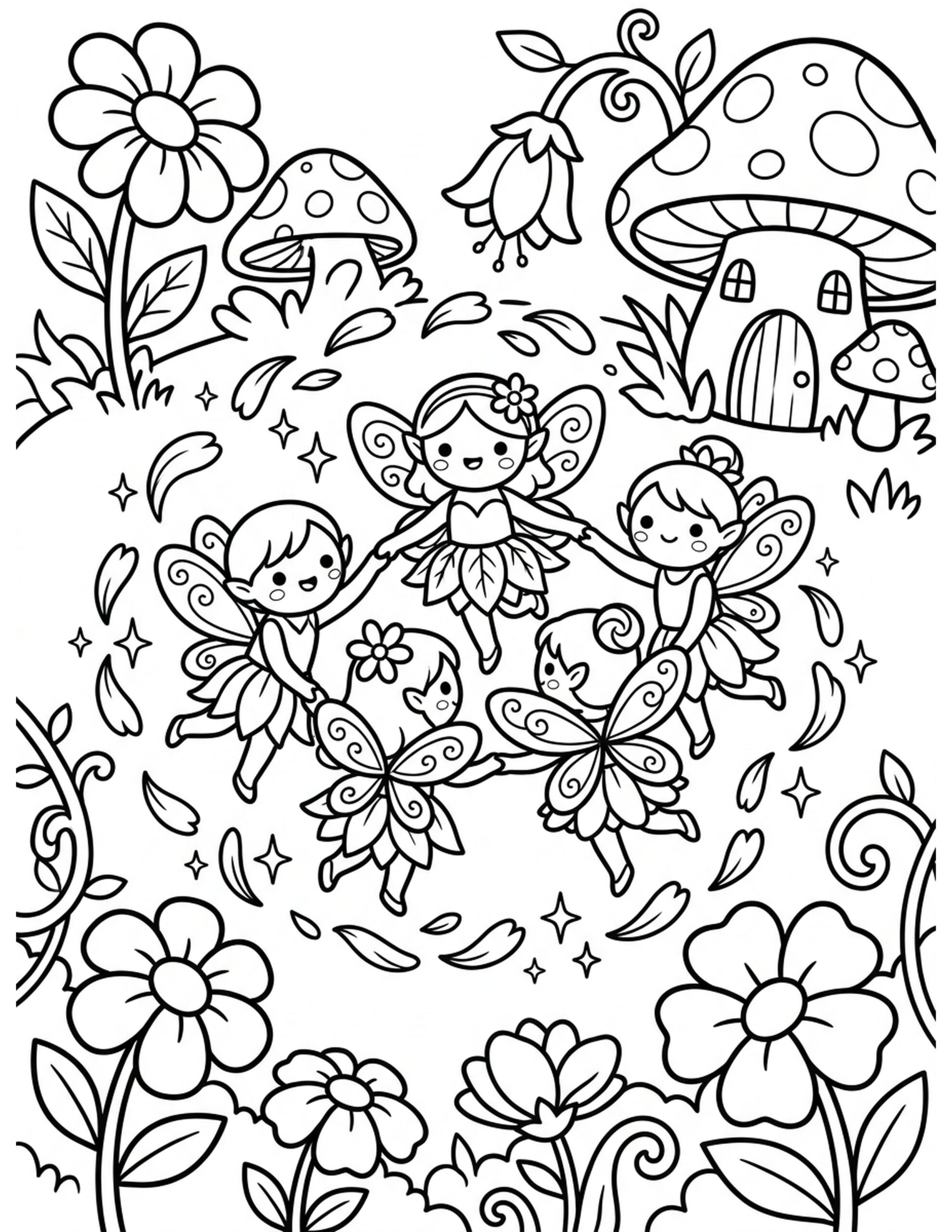 Dreamy Flower Dance Coloring Page