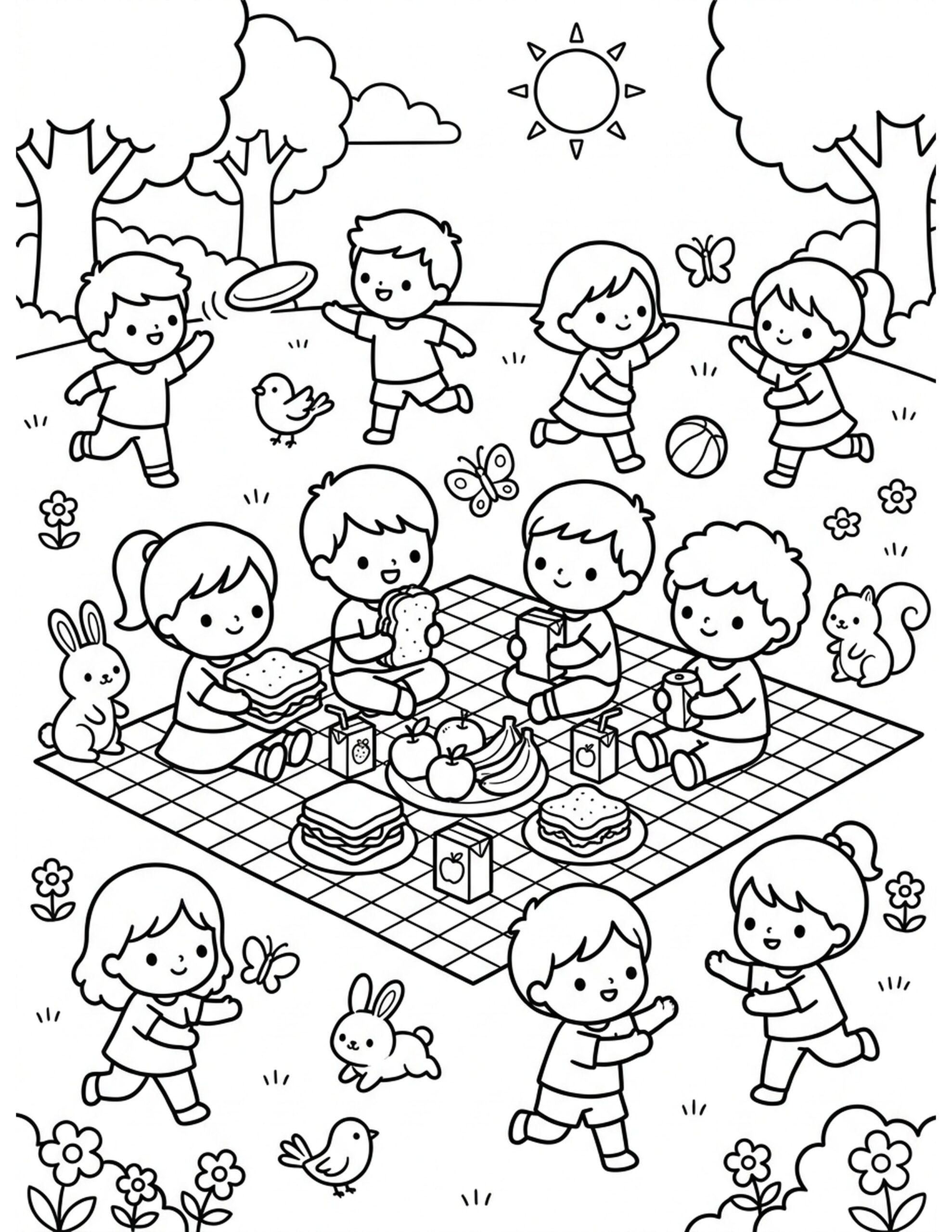 Friendship Picnic Coloring Page