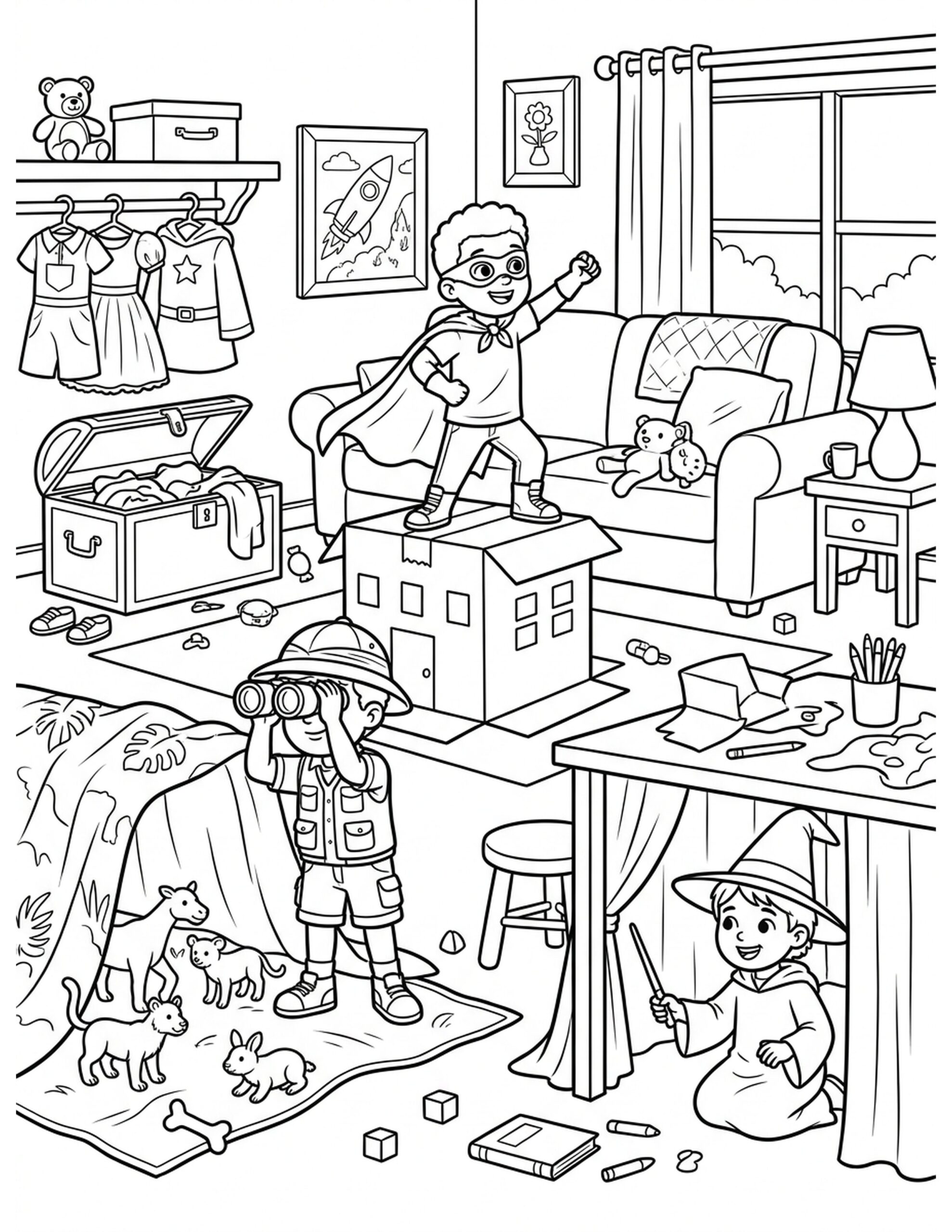Imaginative Playtime Indoor Coloring Page