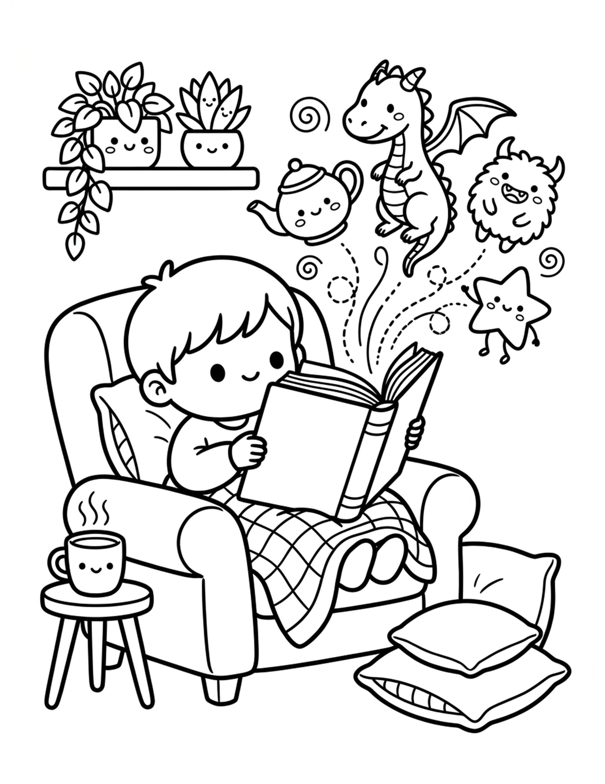 Reading Adventure Coloring Page
