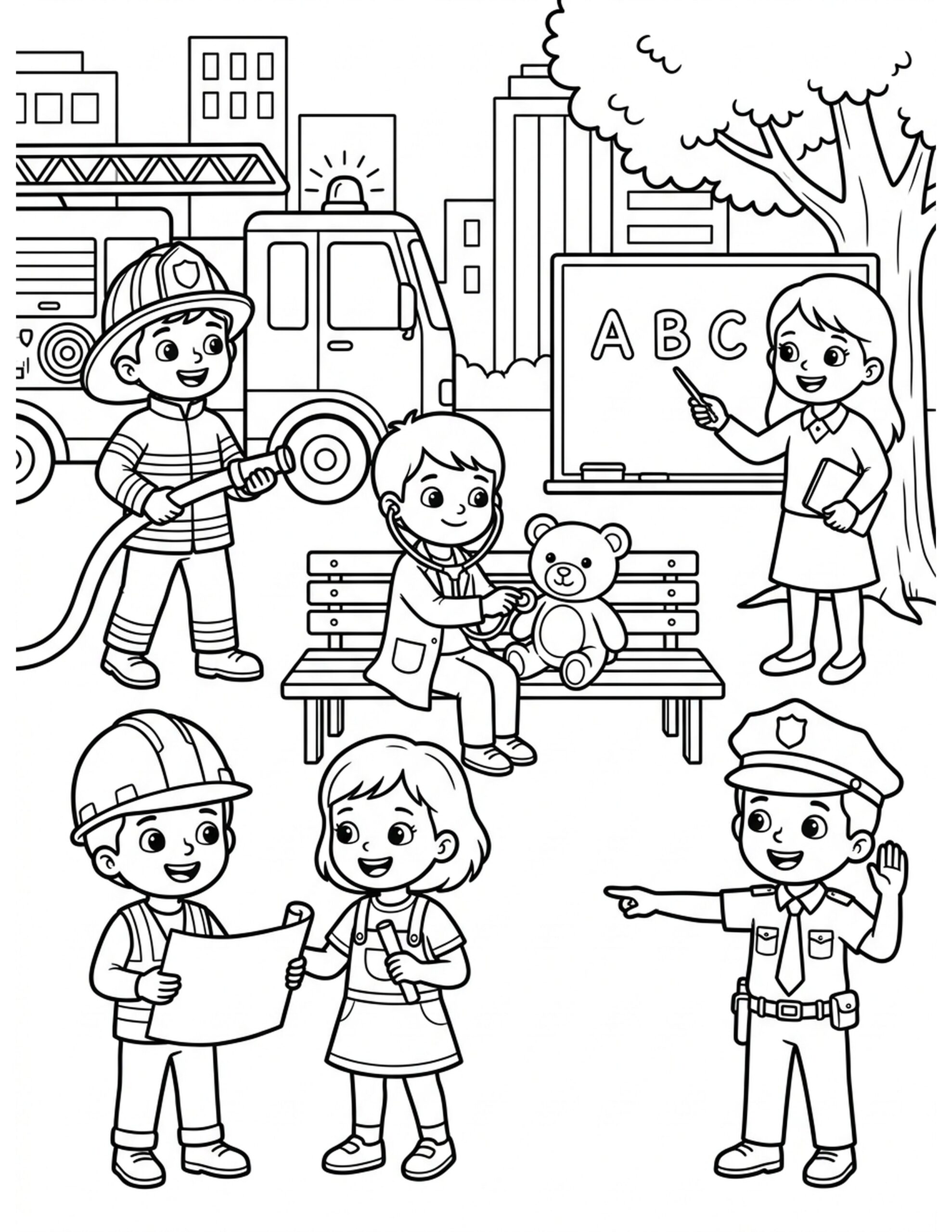 Community Helpers Coloring Page