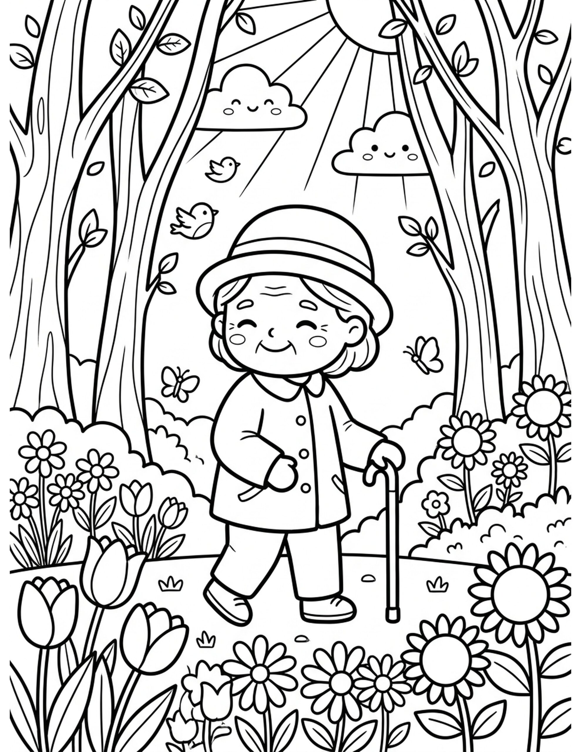 Nature Walk Coloring Page