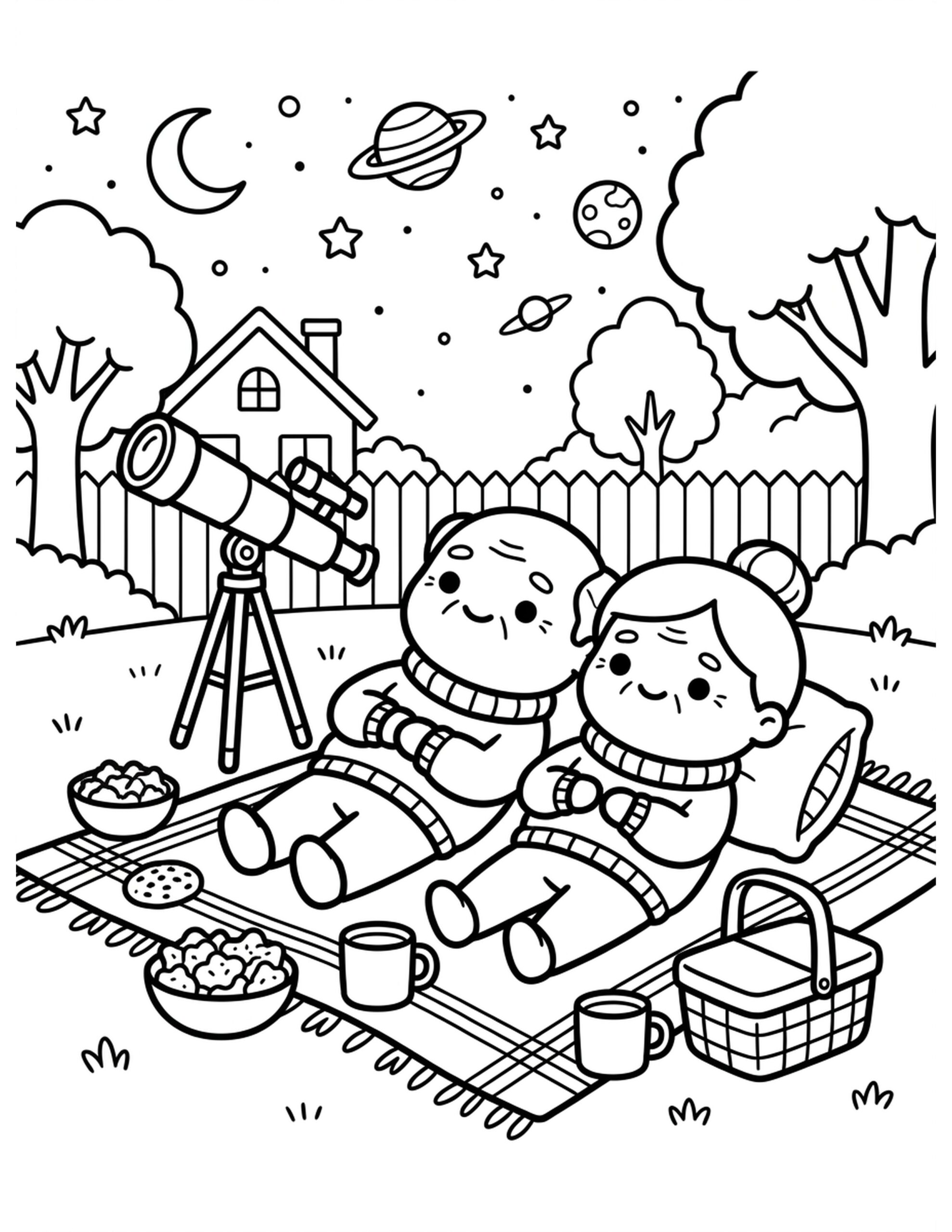 Starry Night Stargazing Coloring Page